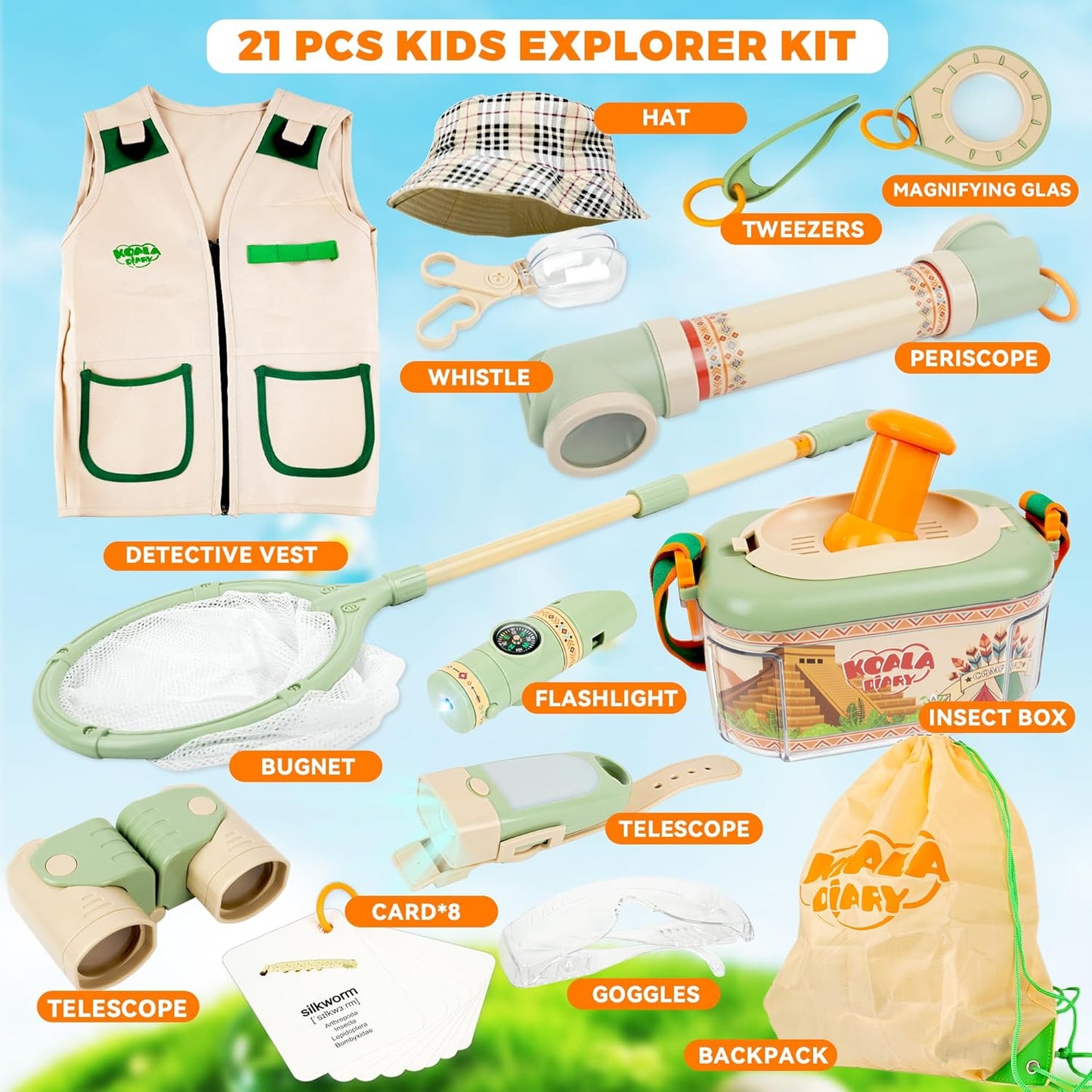 SMILESSKIDDO Kids Explorer Kit, 27 Pcs Outdoor Explorer Kit & Bug Catching Kits - Kid Nature Kits Outdoor Camping Adventure Toys for Kids 3+ Years Old