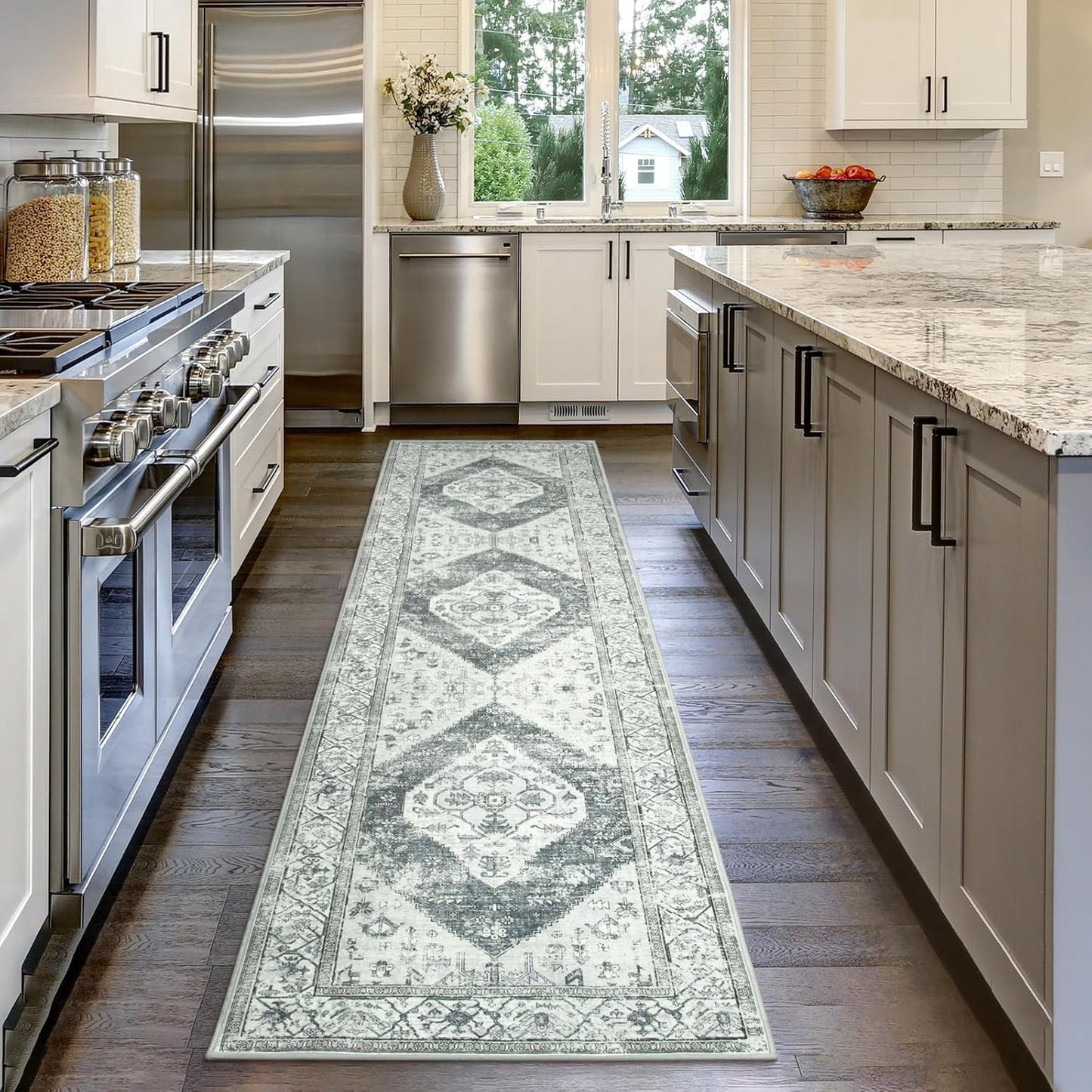 Lahome Boho Runner Rug for Hallway - 2x7 ‎Stain Resistant Non-Slip Kitchen Runners Non Skid Washable 7 Ft Lightweight Throw Bathroom Runner, Oriental Distressed Print Runner for Bedroom Laundry Room