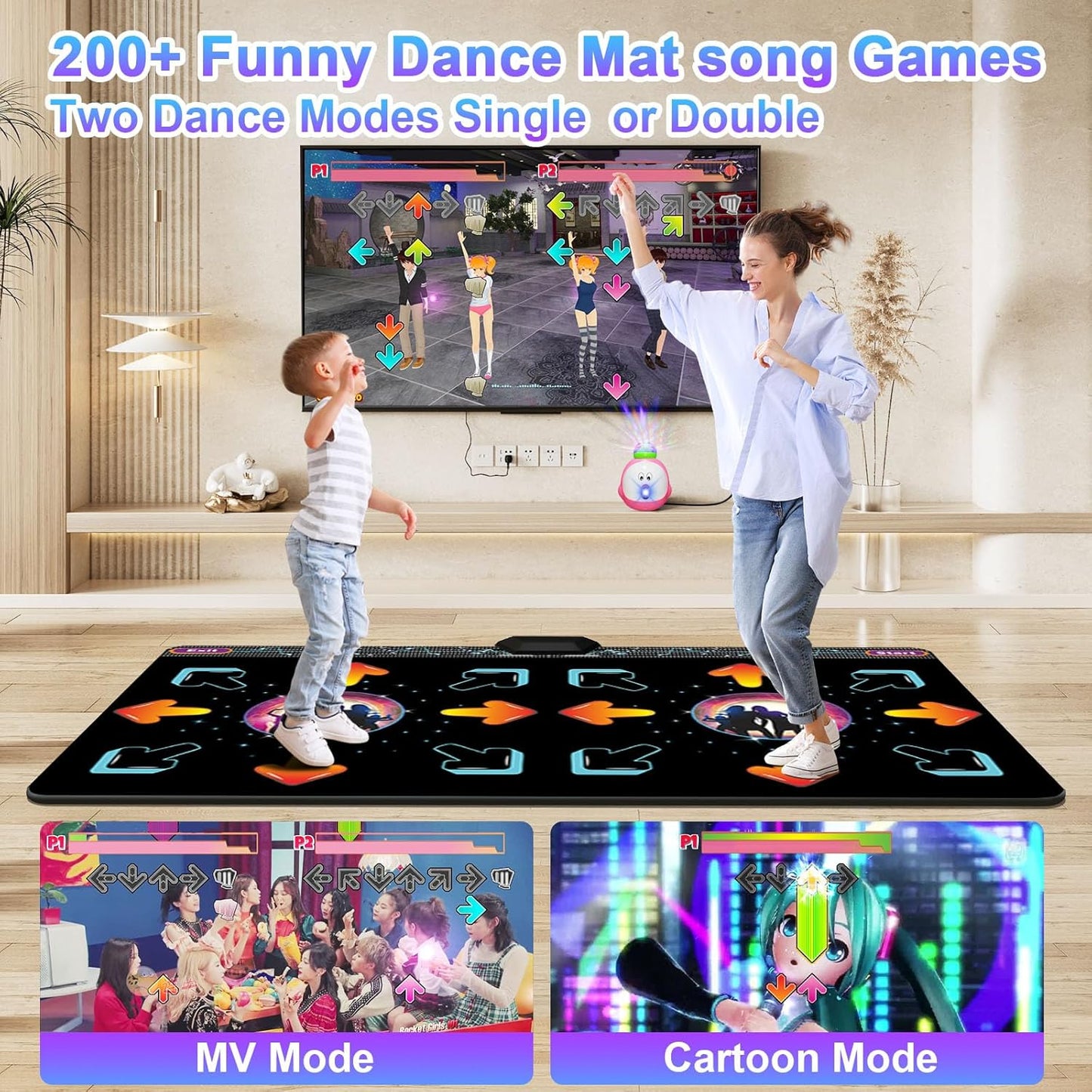 Dance Mat for Kid & Adult, Double Dance Mats for TV, Electronic Dance Pad Game with Camera, Exercise Dance Game for TV,Plug and Play Dancing Mat for Family Games, Xmas Birthday Gifts Ideas