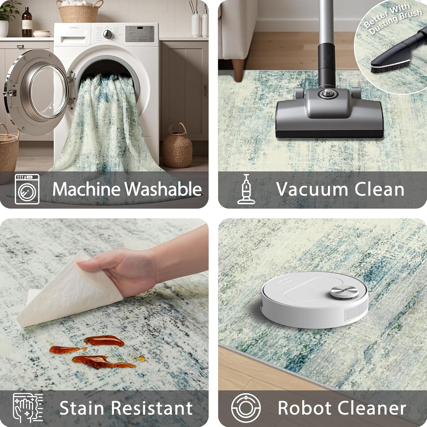 10x14 Area Rugs for Living Room: Soft Abstract Large Area Rug Non-Shedding Anti-Skid Stain Resistant Indoor Floor Modern Washable Rugs for Bedroom Dining Room Nursery Farmhouse Home Office-Blue/Gray