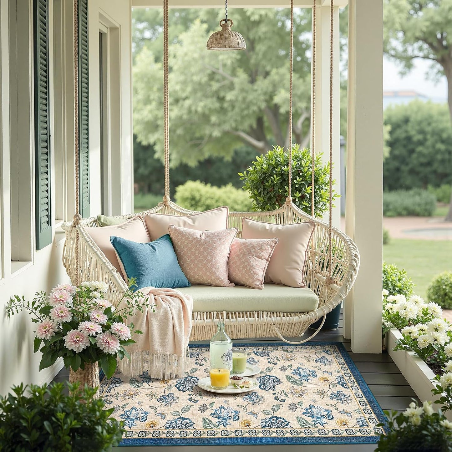 jinchan 3x5 Floral Rug for Entryway Washable Kitchen Rug Vintage Romance Design Small Mat Non Slip Indoor Doormat Lightweight Low-Profile Throw Carpet for Entrance Bathroom Laundry Room, Blue/Beige