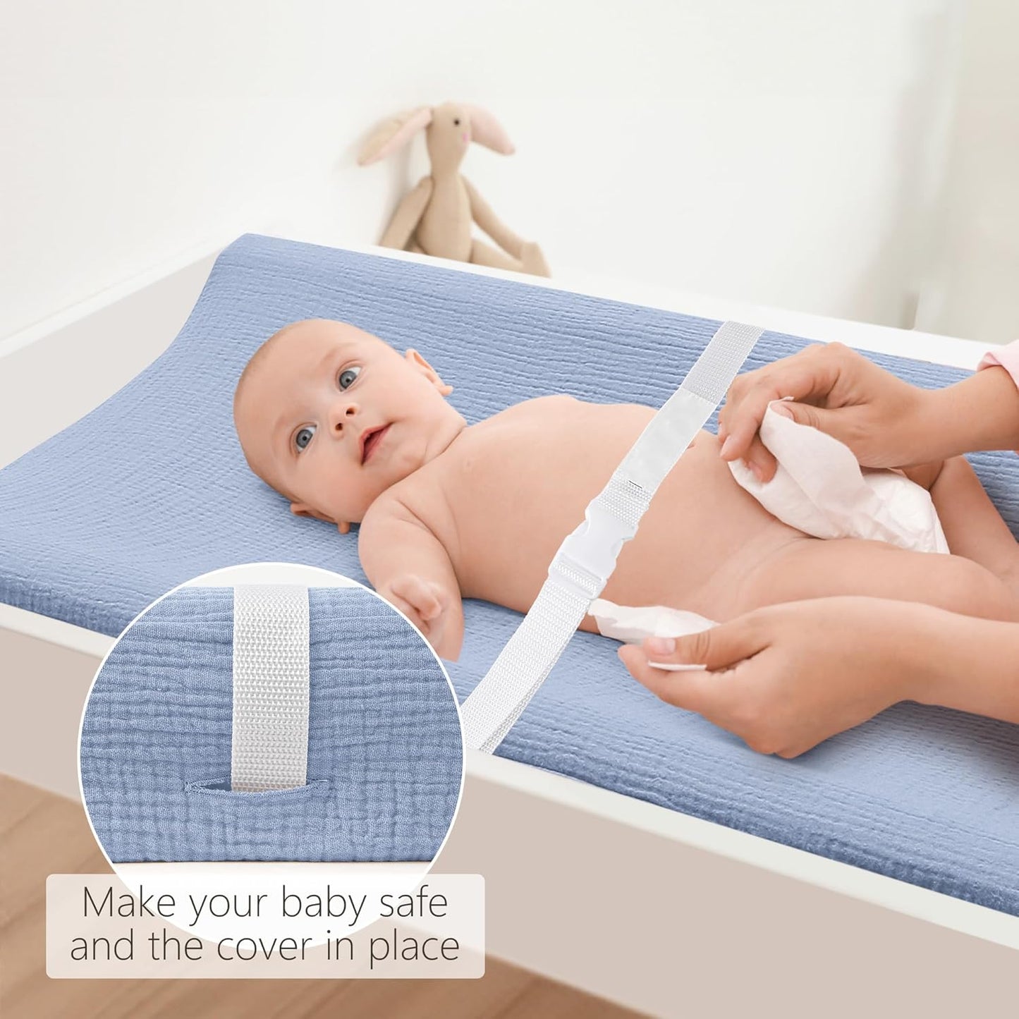 Bearmoss Changing Pad Cover, 2 Pack Muslin [100% Cotton] Diaper Changing Table Covers, 32'' x 16'' Soft Breathable Changing Pad Sheets for Unisex Baby Girls and Boys with Strap Holes (Mint Gum)