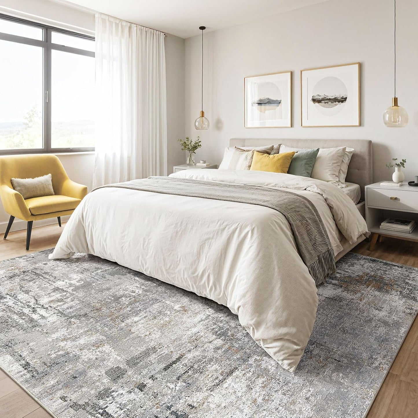 10x12 Area Rug Living Room: Washable Large Abstract Modern Soft Rugs Stain Resistant Indoor Floor Non Slip Accent Carpet for Bedroom Nursery Playroom Office Dining Room Dorm Home House- Gray Rust