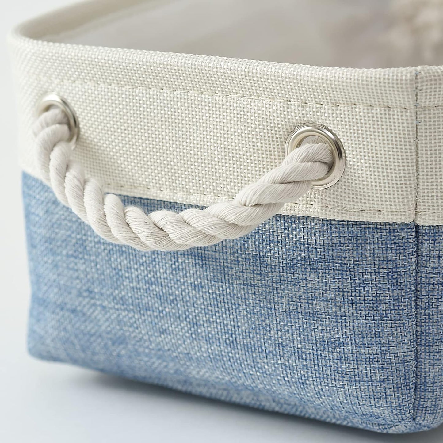 TcaFmac Storage Basket for Shelves - Small 6 Pack Fabric Storage Bins for Organizing, Collapsible Storage Cubes with Handle for Closet Cloth Toy Decorative Gift (White & Blue11.8 x 7.8 x 5.2 inch)