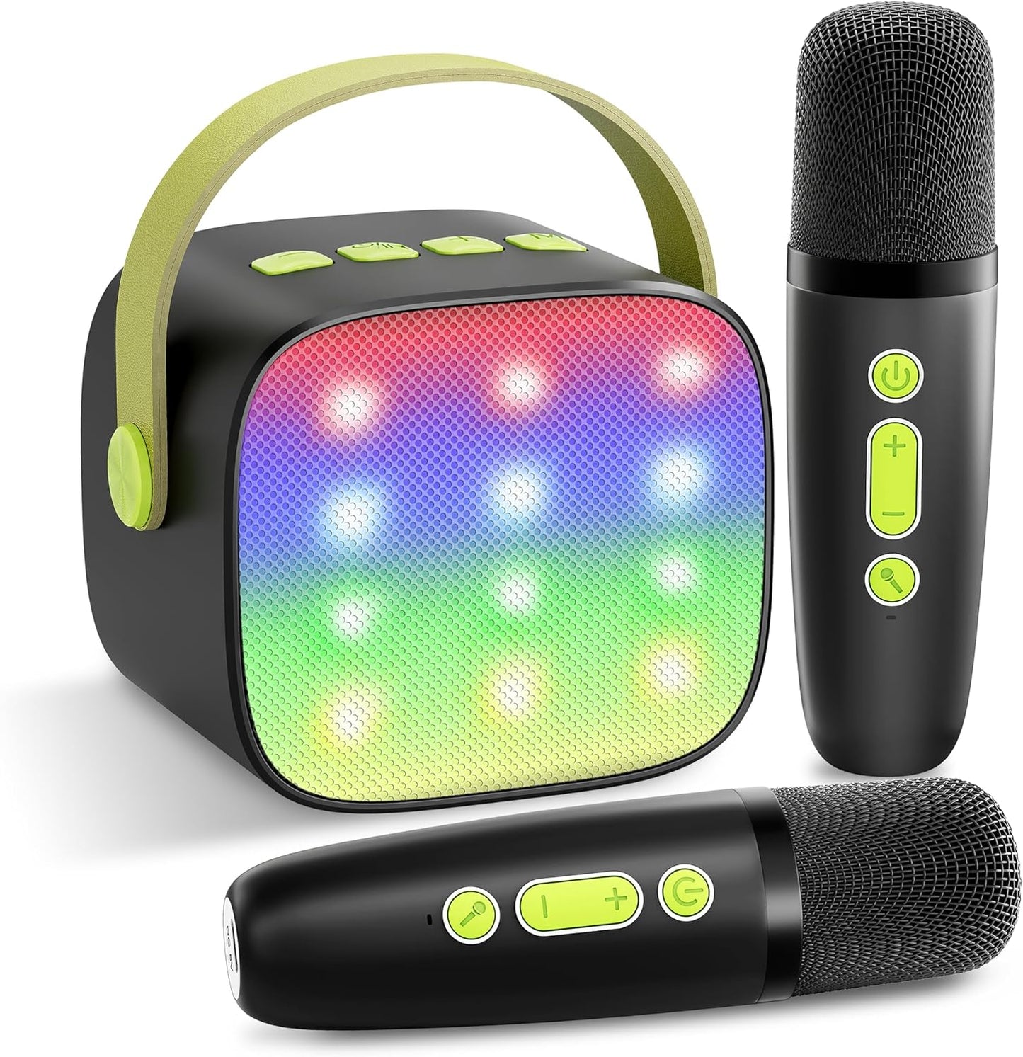 YLL Mini Karaoke Machine with 2 Wireless Microphones, TOP Kids Gifts for Girls Ages 3, 4, 5, 6, 7, 8, 9,10,11,12 +Year Old, 4-12 Years Old Birthday Toy Gift for Girls Boys Party (Black Green)