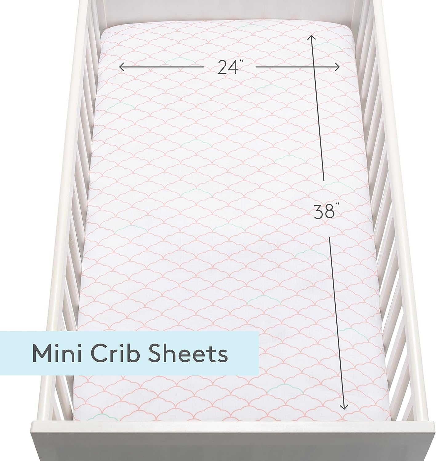 Newton Baby Mini Crib Fitted Sheets (2-Pack) | Organic Muslin Cotton, Ultra Breathable & Soft Baby Sheets, Washable Baby Mattress Sheets, Fits Any Mini Sized Crib 24" x 38", Dreamweaver Coral + White