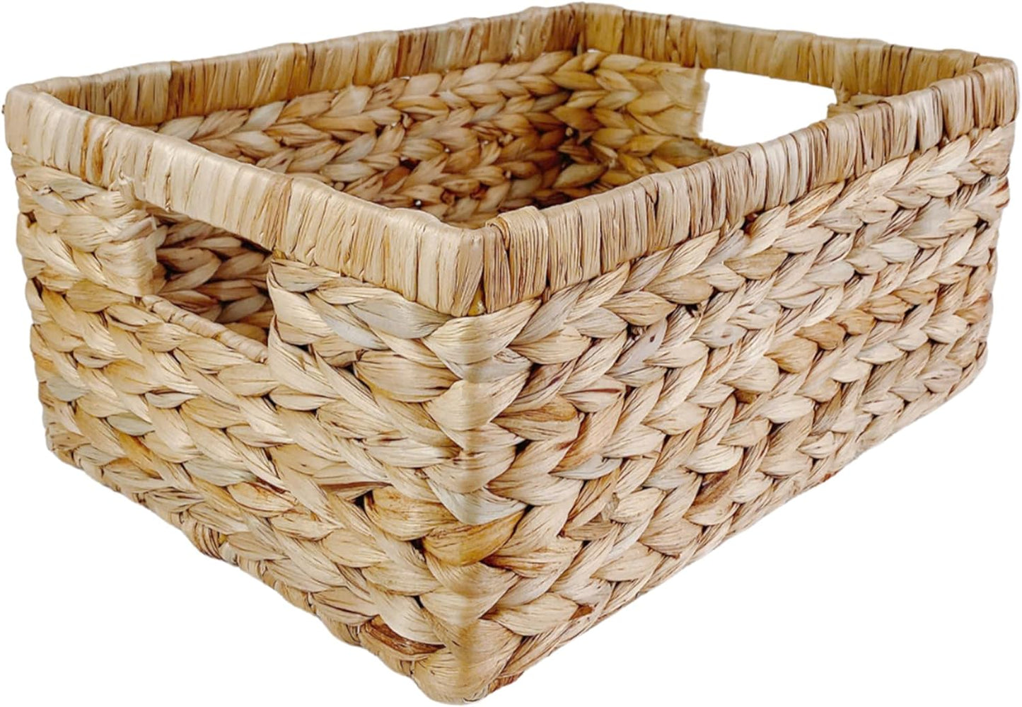 Large Rectangular Handwoven Wicker Basket - Natural Water Hyacinth Storage Baskets with 2 Built-in Handles - Ideal for Towel, Blankets, and Home Organizer & Decor - 16.5"x13"x7.50" - Brown