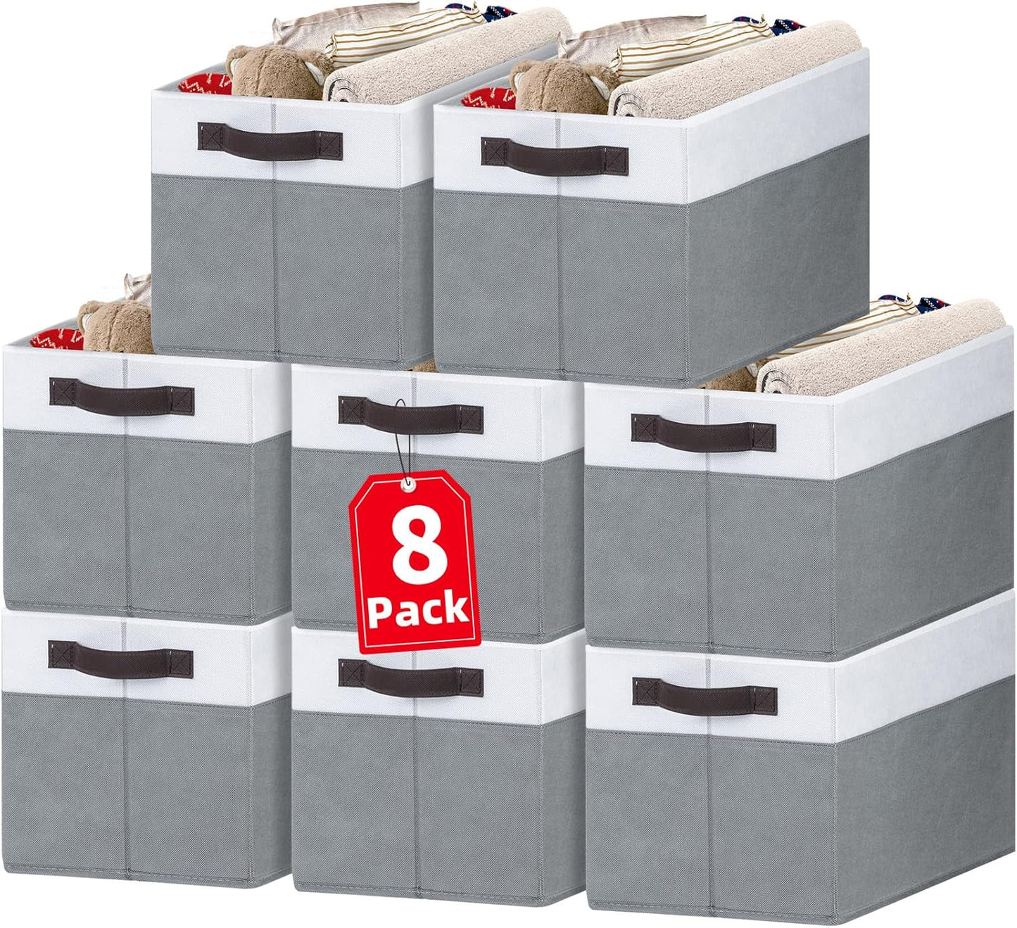 Criusia Large Storage Baskets 8 Pack Versatile Fabric Storage Bins for Closet Cabinet Wardrobe Nursery Pantry | Nursery Organizer Bins for Baby Diaper Toys Clothes | Housewarming Mothers Day Gift