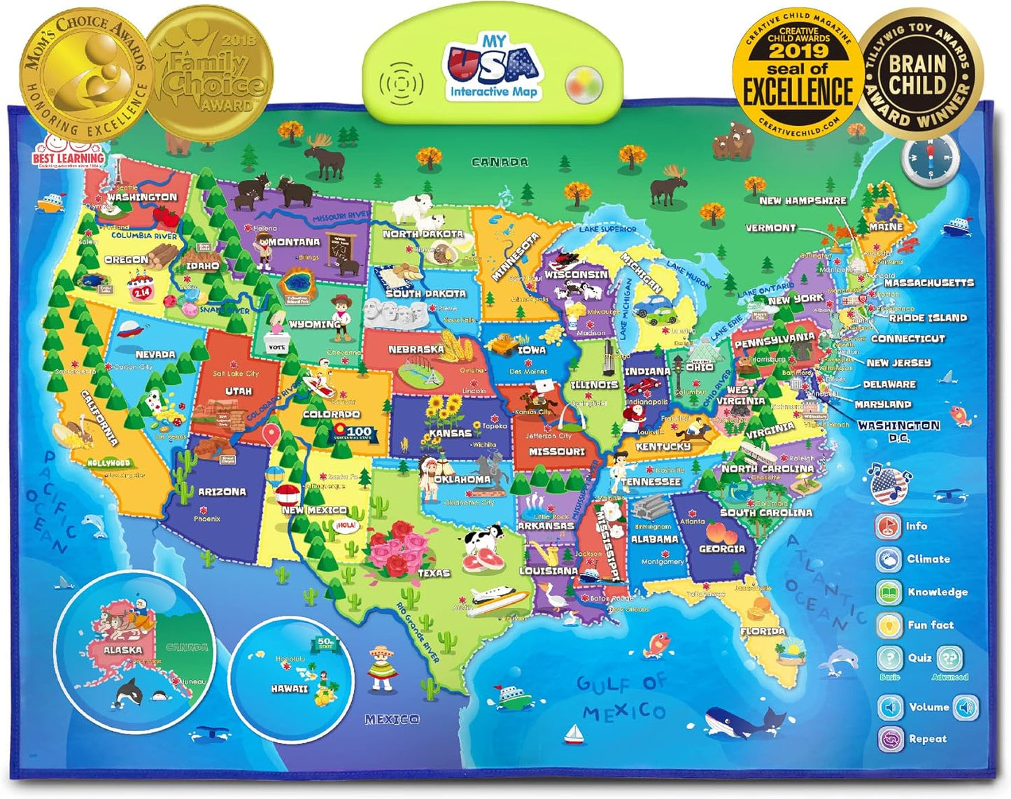 BEST LEARNING i-Poster My USA Interactive Map - Educational Talking Toy for Kids of Ages 5 to 12 Years Old