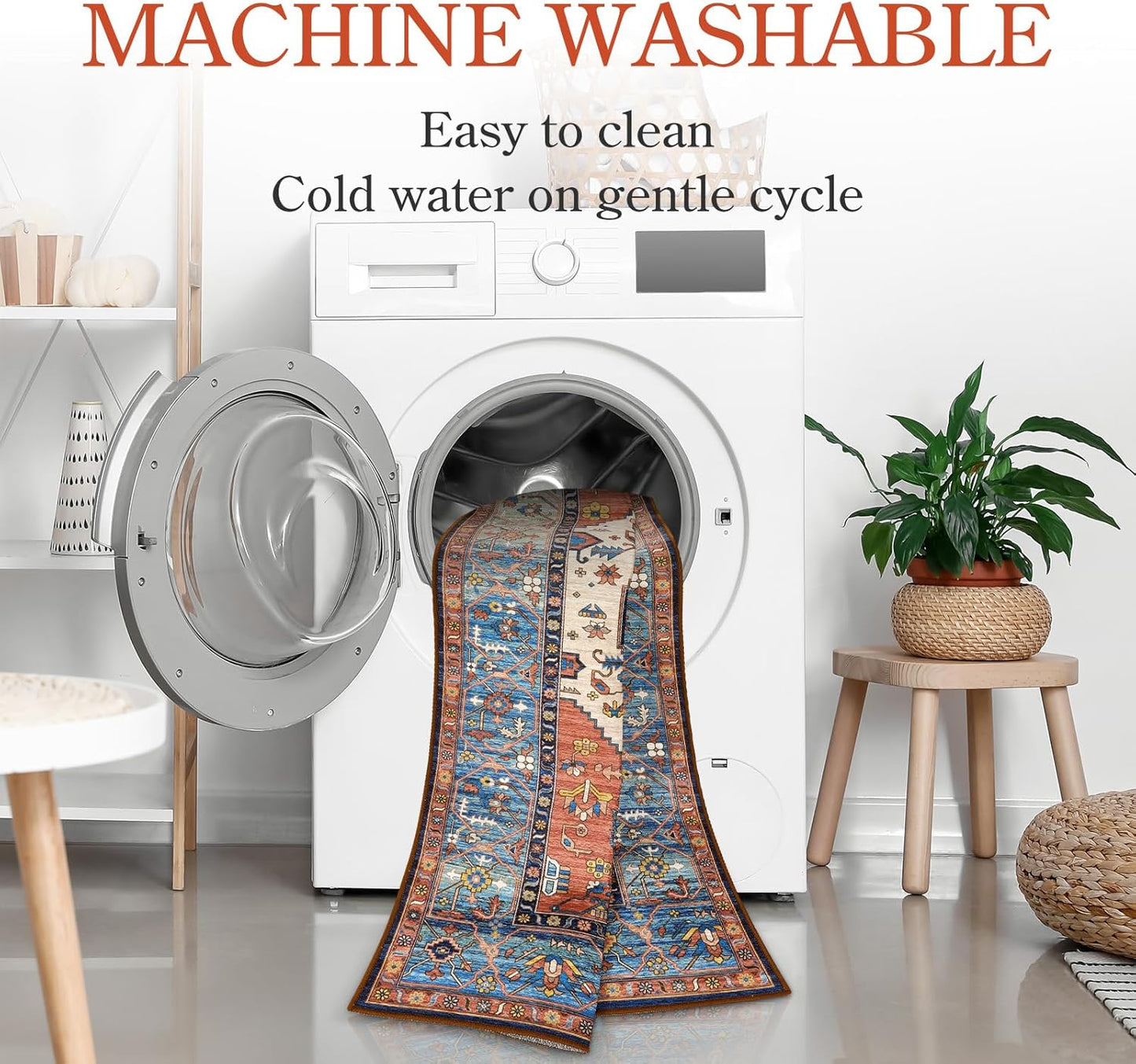 Lahome Boho Rugs for Living Room - 4x6 Area Rug Machine Washable Bedroom Rugs Non-Slip Low-Pile Entryway Carpet Throw Oriental Distressed Kitchen Indoor Floor Carpet for Dining Room Bathroom Office