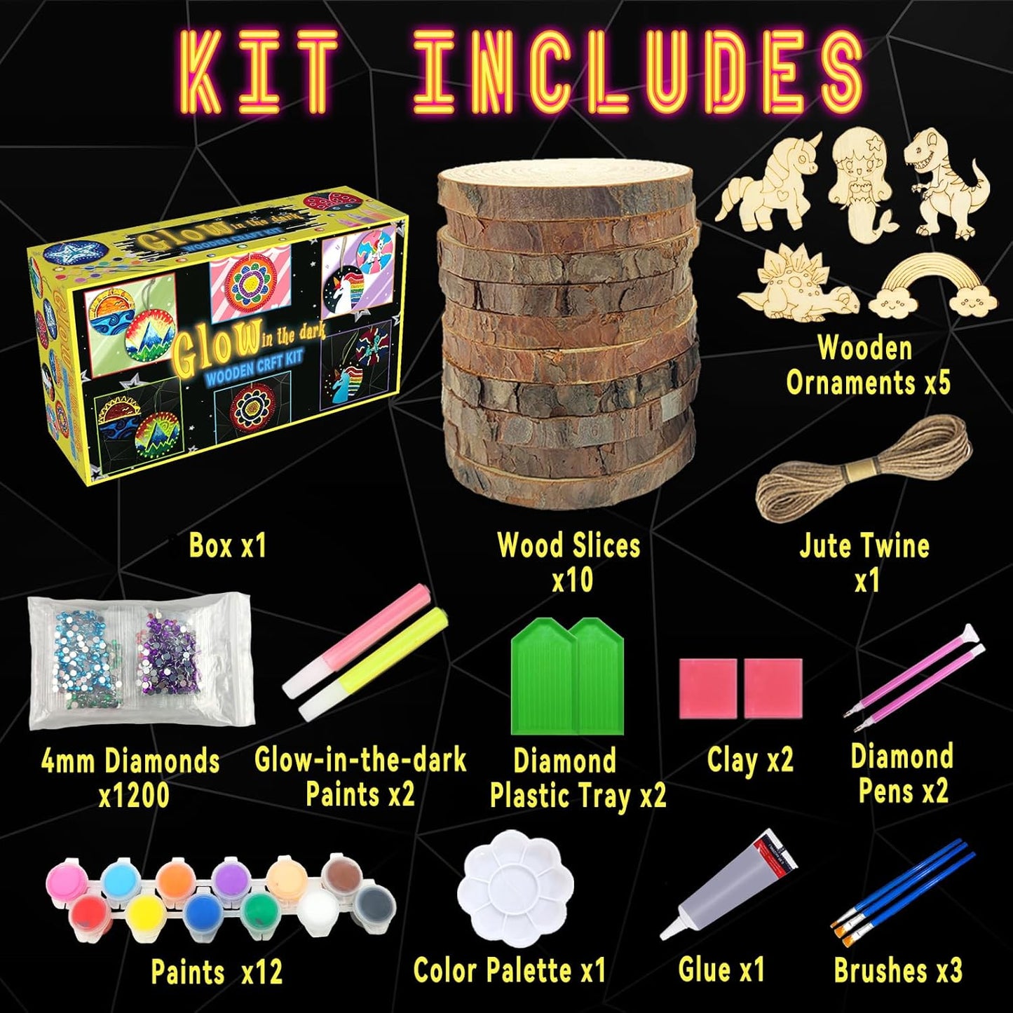 Wakestar Kids Wood Painting Kit-Glow in The Dark-Easter Basket Stuffers-Arts & Crafts Gifts for Boys Girls Ages 6-12,Creative Party Crafts Activity for Birthday Christmas