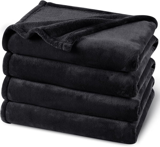PHF Ultra Soft Fleece Blanket Queen Size, No Shed No Pilling Luxury Plush Cozy 300GSM Lightweight Blanket for Bed, Couch, Chair, Sofa Suitable for All Season, 90" x 90", Black