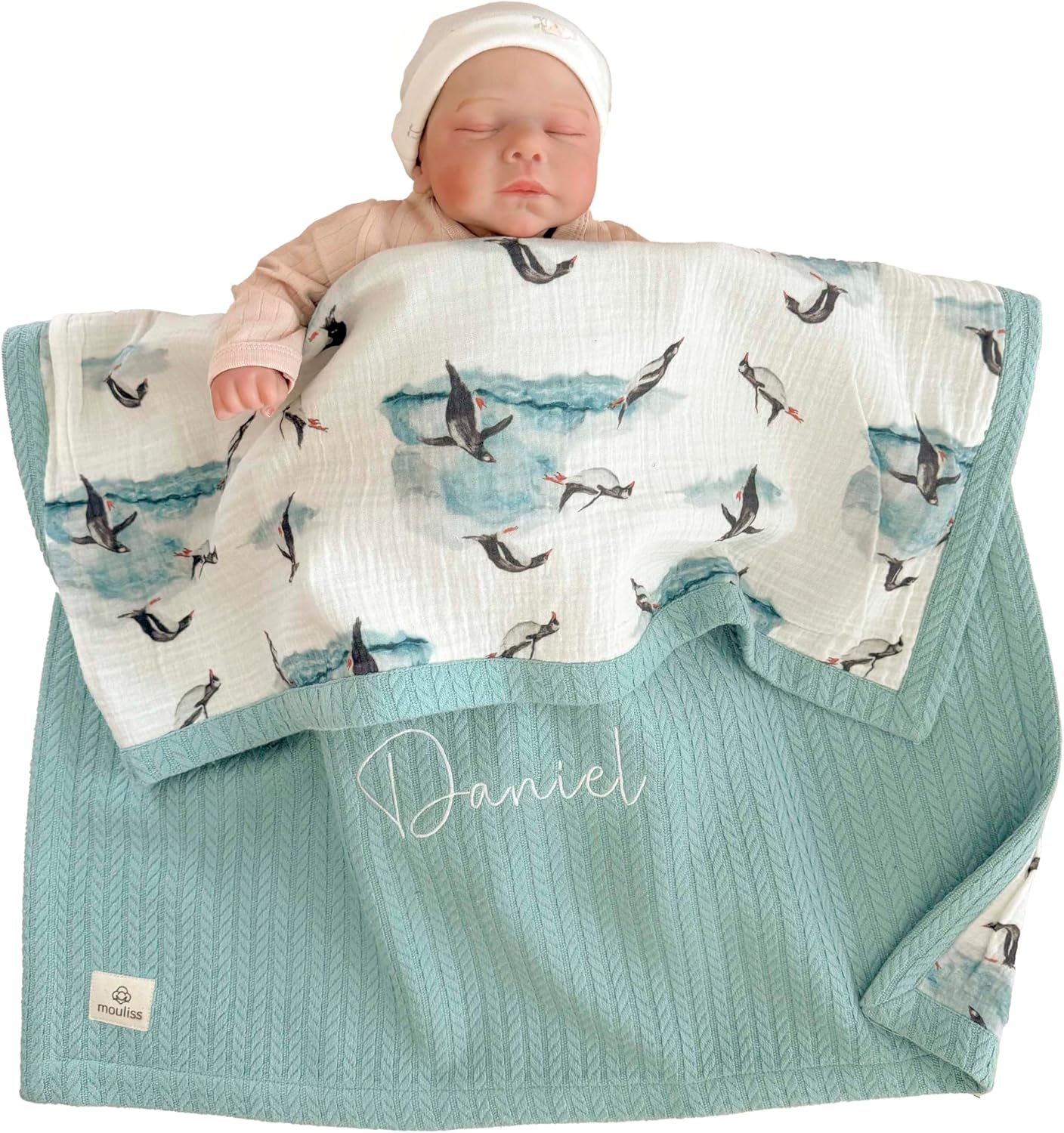 Personalized Baby Blanket with Name – Handmade 100% Organic Cotton Newborn Gift | Custom Knit Blanket for Boys, Girls, Kids & Baby Showers