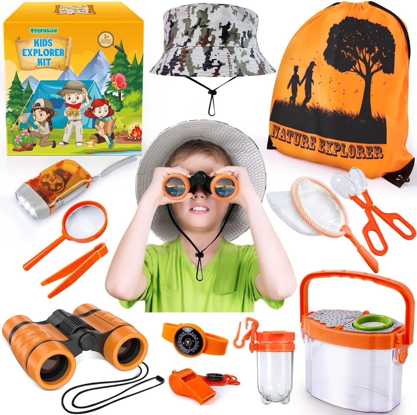 ESSENSON Bug Catcher and Kids Explorer Kit, Outdoor Bug Catching Explorer Adventure Kit with Binoculars, Summer Outdoor Toys for Kids Ages 4-8