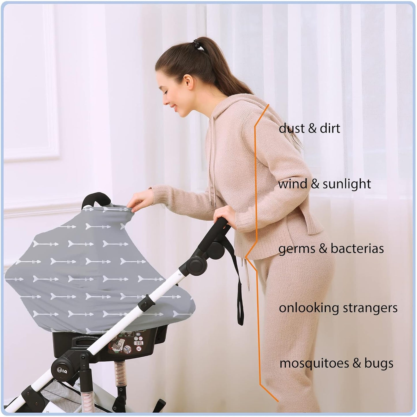 Nursing Carseat Canopy Breastfeeding Cover - Multi-use Stretchy Car Seat Covers for Babies, Baby Shower Gifts (Grey Arrows)