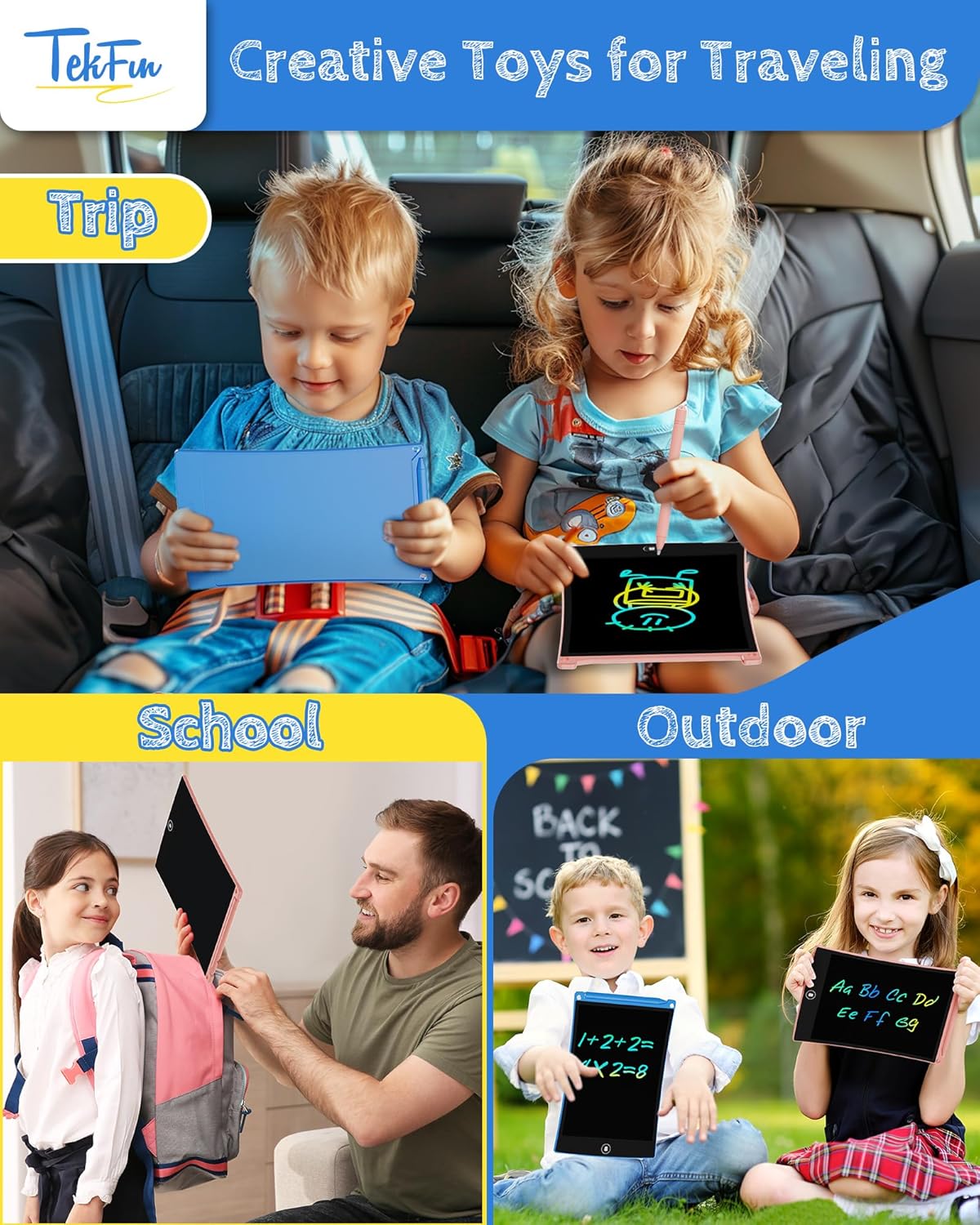 TEKFUN 8.5in 3 Pack LCD Writing Tablet for Kids Coloring Doodle Board Drawing Pad for Kids with Stylus, Educational Toys Birthday Class Bulk School Rewards Gift for 3 4 5 6 7 Kids Toddlers