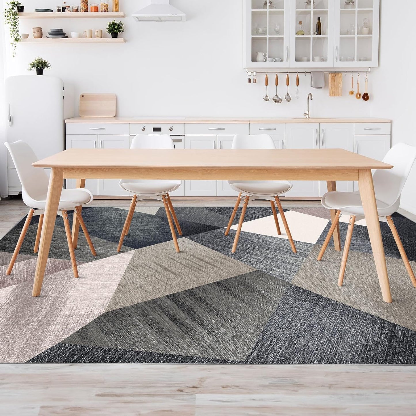 HOMFINE Washable Modern Area Rug - Geometry Style 6x9 Rugs for Living Room, Bedroom, Machine Washable Rug Soft Non Slip Non Shedding Area Rug - Green, 6'x9'