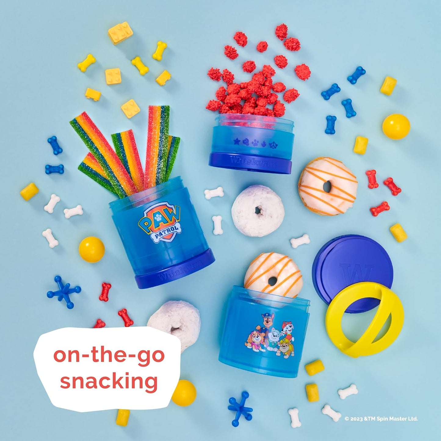 Whiskware Paw Patrol Stackable Snack Containers for Babies, Kids, and Toddlers, 3 Stackable Snack Cups for School and Travel, Formula Friendly, Cupholder Friendly All Paws On Deck!