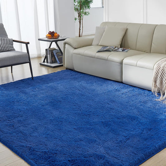 Ultra Soft Rug for Living Room, 3X5 Fluffy Shag Area Rug for Bedroom, Modern Shaggy Carpets Fuzzy Rug for Teens Dorm Nursery Home Decor Aesthetic, Upgrade Anti-Skid Durable, Blue