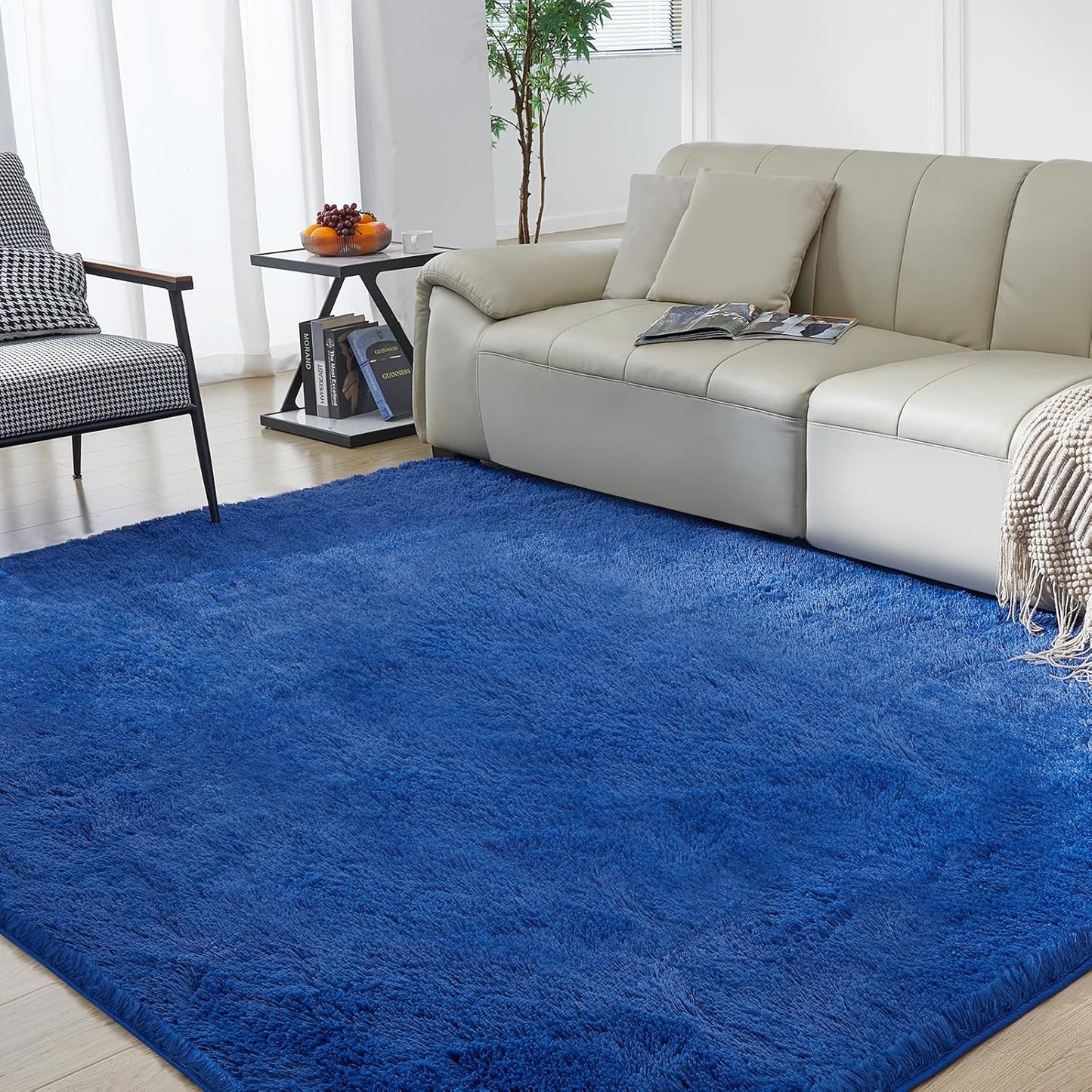 Ultra Soft Rug for Living Room, 4X6 Fluffy Shag Area Rug for Bedroom, Modern Shaggy Carpets Fuzzy Rug for Teens Dorm Nursery Home Decor Aesthetic, Upgrade Anti-Skid Durable, Blue