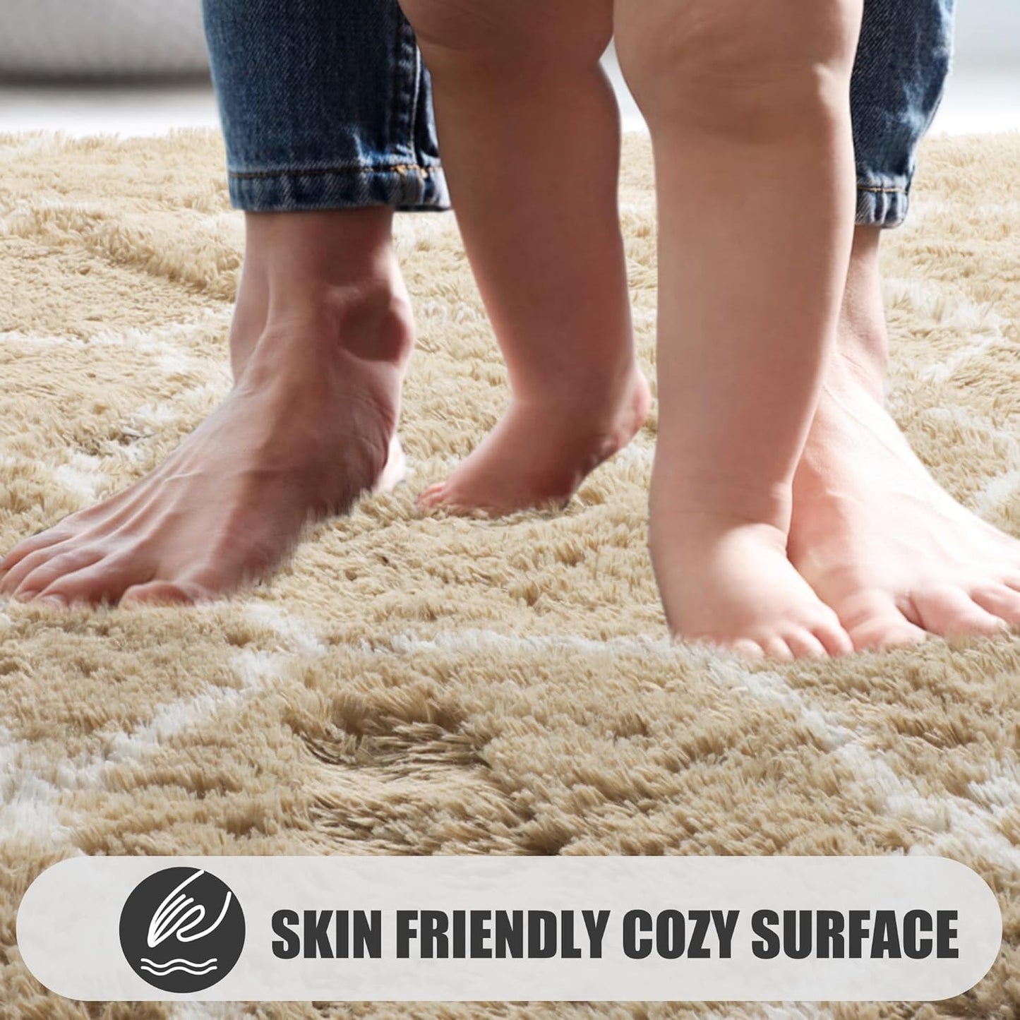 ONASAR Large Area Rugs for Living Room, Fluffy 7x10 Beige and White Thick Floor Rug for Bedroom Home Decor Aesthetic, Soft Fuzzy Shaggy Plush Geometric Carpet for Kids Teen Dorm Classroom Office