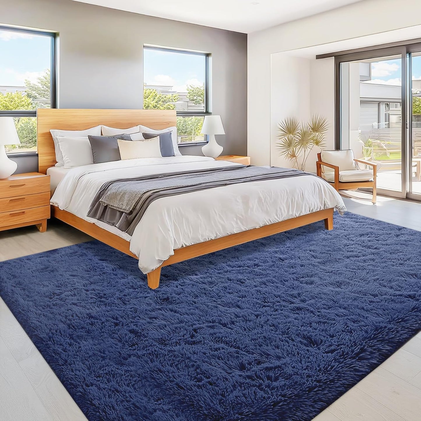 8x10 Area Rug for Living Room: Fluffy Shag Soft Washable Rugs Large Fuzzy Plush Indoor Carpet for Bedroom Nursery Playroom Kids Girls Boys Room (Navy Blue, 8'x10')