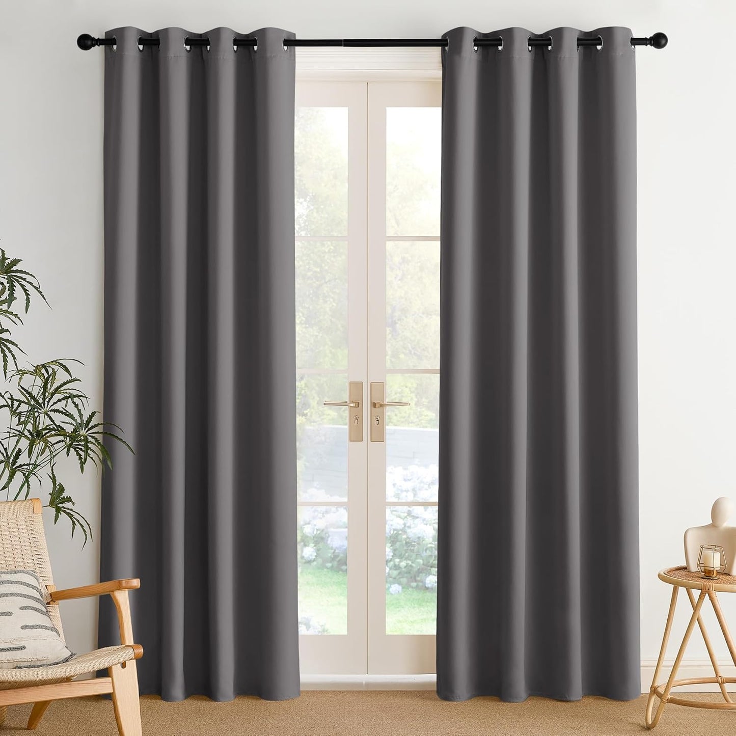 NICETOWN Grey Blackout Curtains for Bedroom 84 inches Long, Cortinas Thermal Grommet Curtains for Living Room, Noise Reducing Privacy Window Treatment Shades for Nursery, Laundry Patio, 2 Panels, W52