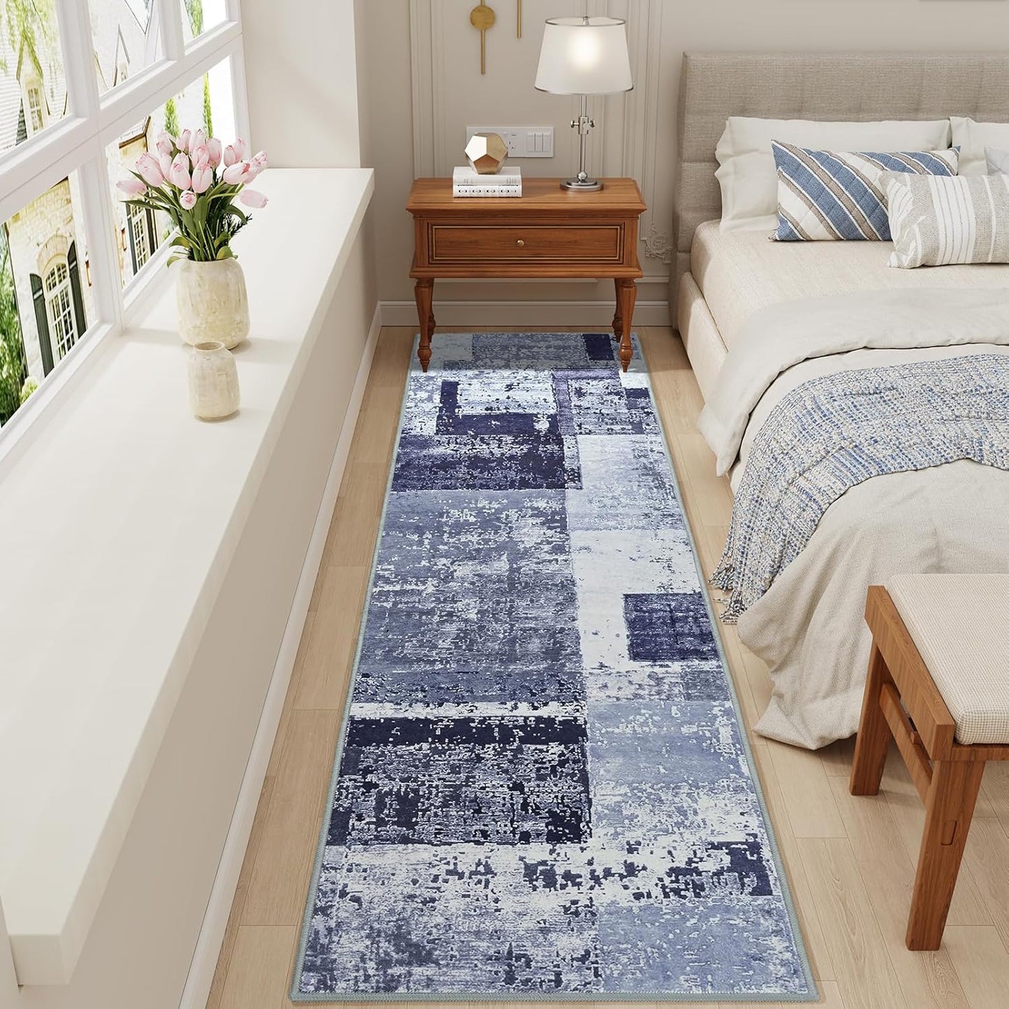 LOCHAS Washable Runner Rugs for Hallway, 2x8 Non Sip Soft Rug for Bedroom Entryway Kitchen Laundry Room, Long Abstract Carpet for Indoor Floor Bedside, Geometric Vintage Home Decor, Pet & kid Friendly