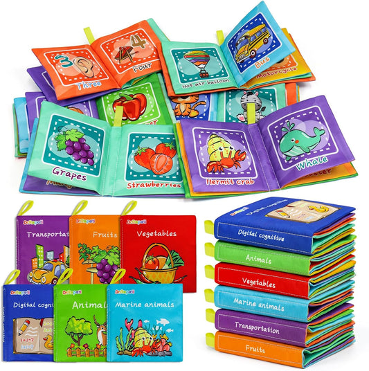 Dr.Rapeti Soft Cloth Books Baby Books Bath Books 6-Pack for Baby Infant Toddler Kids Crinkle Squeaky Washable Chewable Non-Toxic Early Educational Giftable