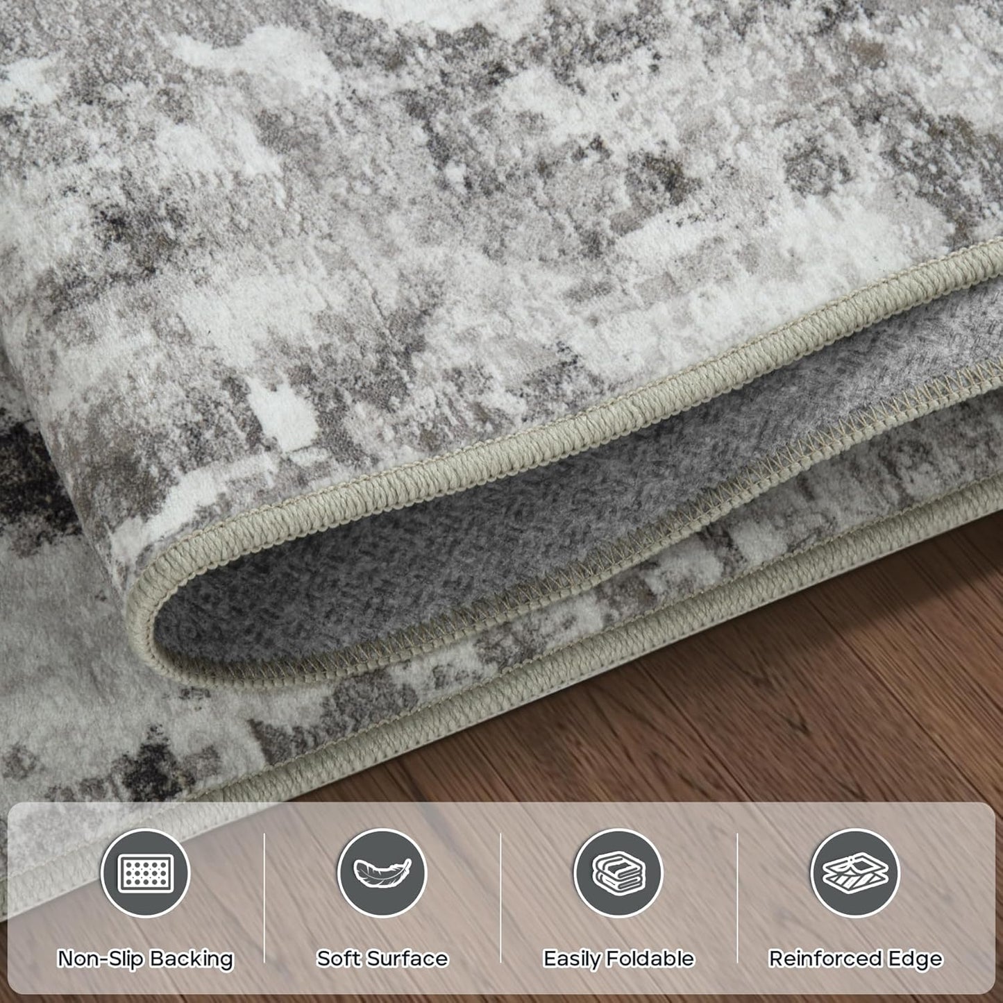 Runner Rug for Hallways Kitchen 2'6"x8' Washable, Non Slip Carpet 8ft Area Rugs Entryway Rubber Backed 8 Feet Neutral Abstract Modern Low Pile Indoor Black Gold