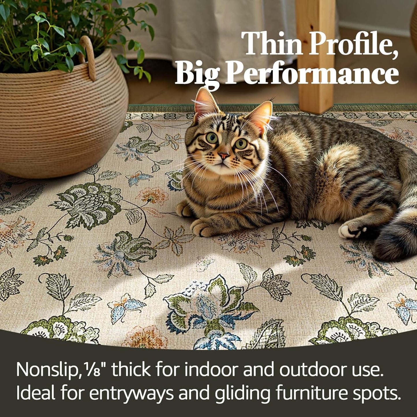 jinchan 3x10 Floral Runner Rug for Hallway Washable Kitchen Runner Vintage Romance Design Non Slip Thin Indoor Floor Cover Low-Profile Throw Carpet for Entryway Bathroom Bedroom Porch, Green/Beige