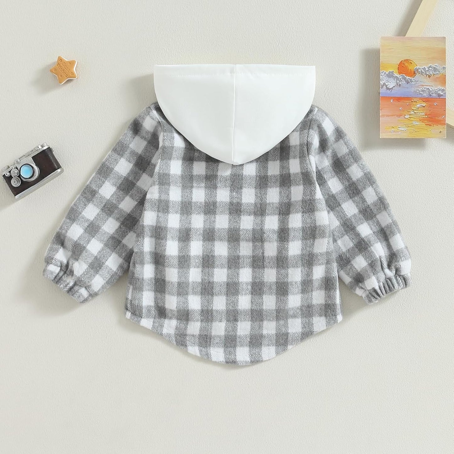 Douhoow Toddler Baby Plaid Jacket Baby Boy GIrl Flannel Hoodies Zip Up Hooded Fall Winter Outerwear Coat