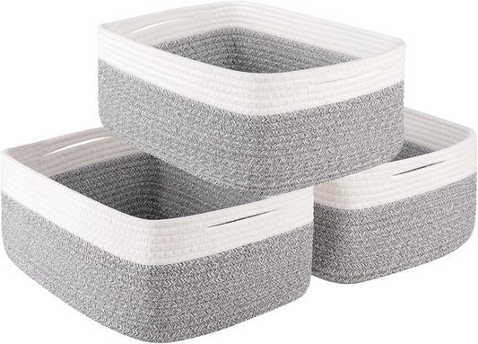 Storage Baskets for Organizing 3 Pack, Woven Baskets for Shelves, Closet Organizer Bins Empty Gift Basket Toy Storage for Toys, Books, Towels, Clothes, 15"x11.42"x6.7", Grey