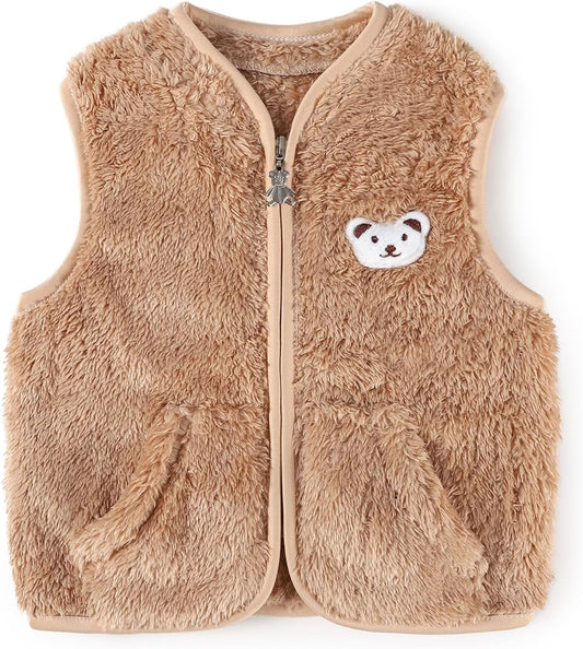 Baby Boys Girls Fleece Vest Zip Up Cute Bear Jackets Fuzzy Fall Winter Warm Clothes Newborn Outwear for Toddler Infant
