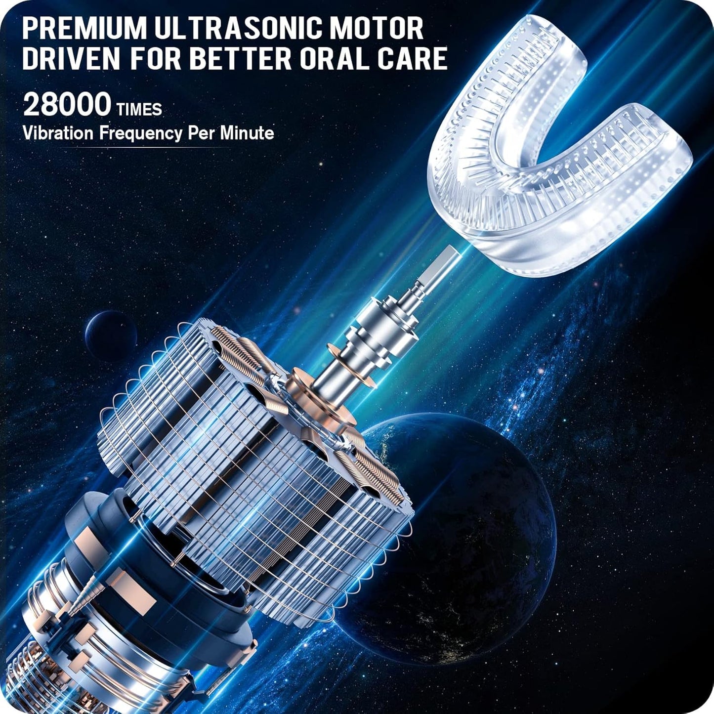 RexCodar Ultrasonic Kid's U-Shaped Electric Toothbrush, IPX7 Waterproof, Five Cleaning Modes, 60S Smart Reminder (Blue Ages 6-12)