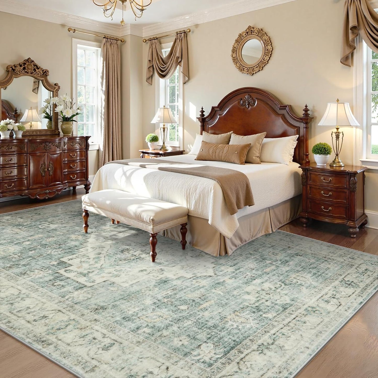 LIVEBOX Washable Area Rug 10x14 Rugs for Living Room Bedroom, Non-Slip Boho Indoor Carpet for Dining Room Office, Low-Pile Farmhouse Soft Carpets for Kids Nursery Playroom, Sage Green