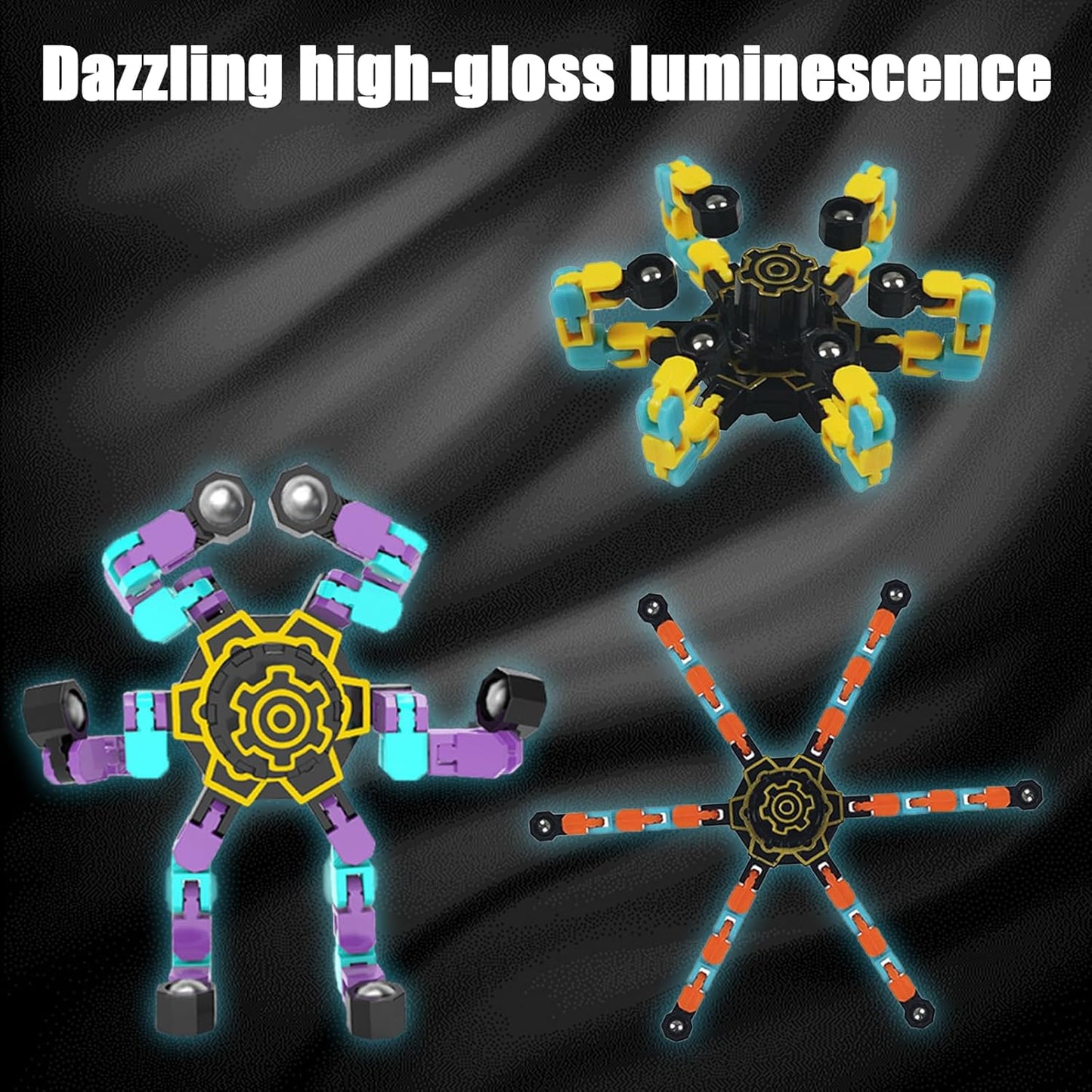 8 PCS Noctilucent Transformable High Speed Rotation Fidget Spinners Toys for Kids and Adults Stress Relief Fingertip Toys for Boys and Girls Fingertip Gyros for ADHD Autism for Kids