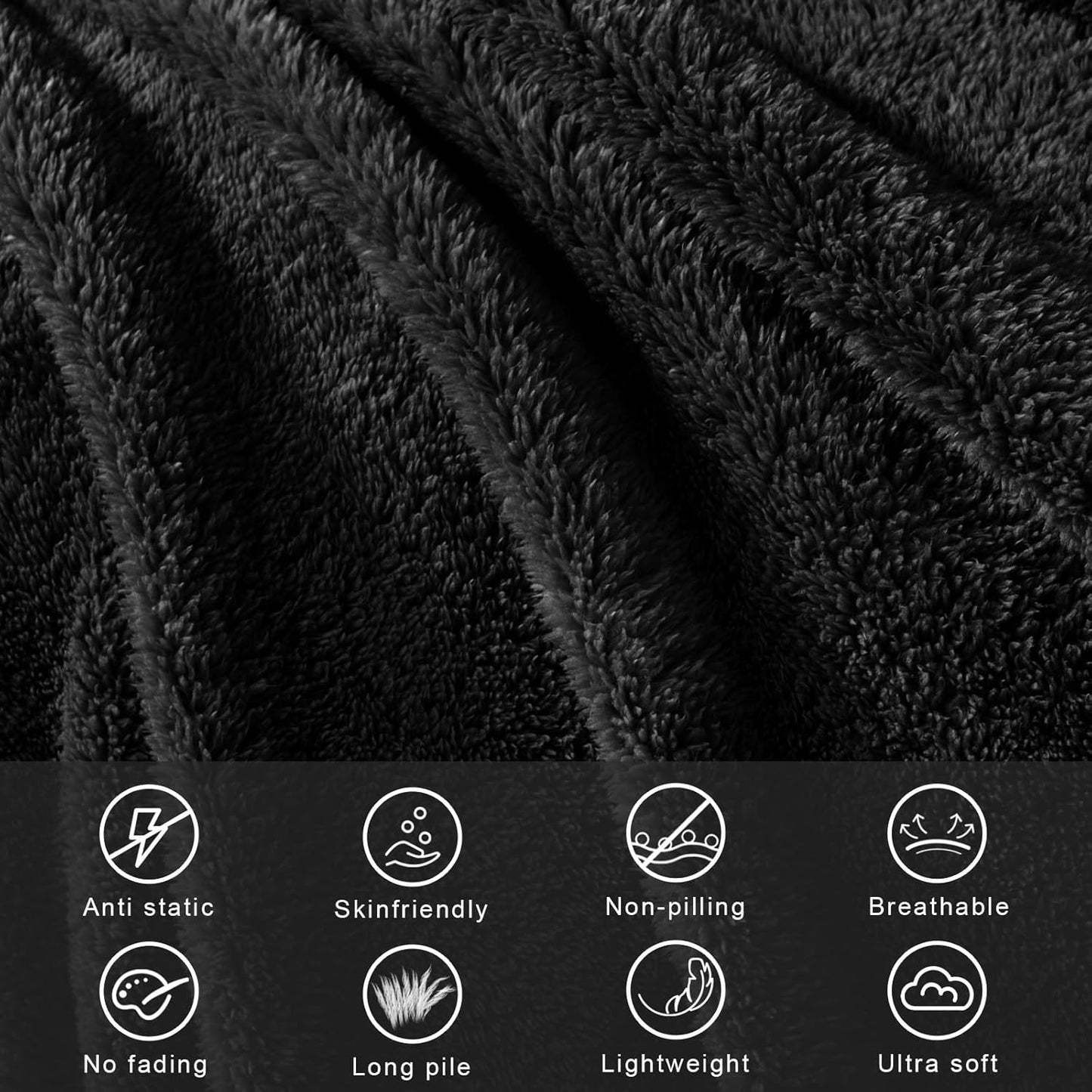 Exclusivo Mezcla King Size Flannel Fleece Blanket, Super Soft Velvet Plush Bed Blanket, Fuzzy Cozy and Warm for All Seasons, 90x104 Inches, Black