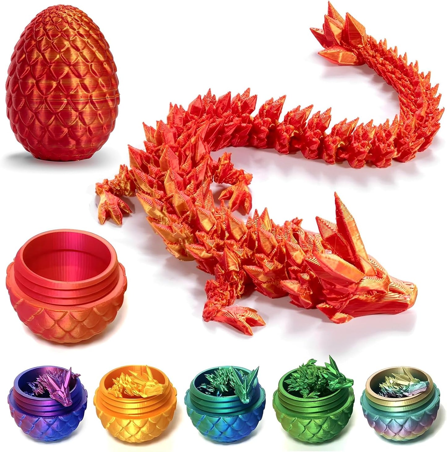 Easter Dragons 3D Printed Dragon Egg with Dragon Inside Crystal Dragon Fidget Toy for Adult Full Articulated Dragon for Home Office Decor