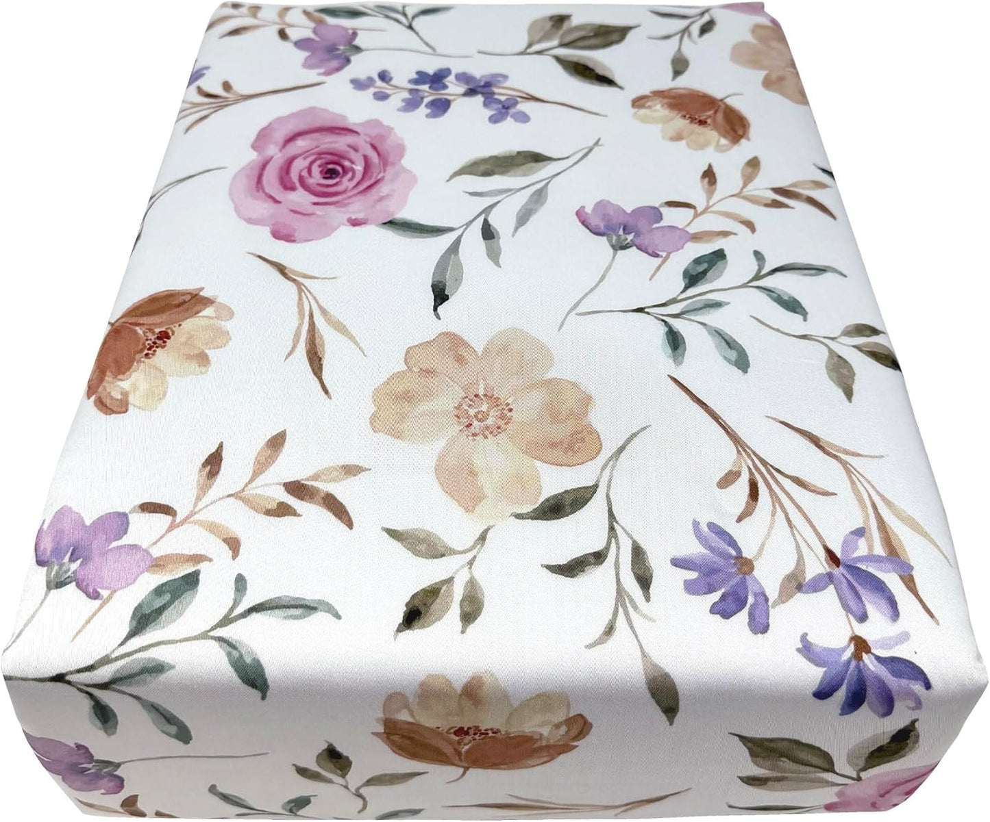 Organic All in One Crib Sheet and Mattress Protector - Waterproof Protectors - Reusable Washable – Fits Cribs – 52”x28”- with 9” Skirt Flower