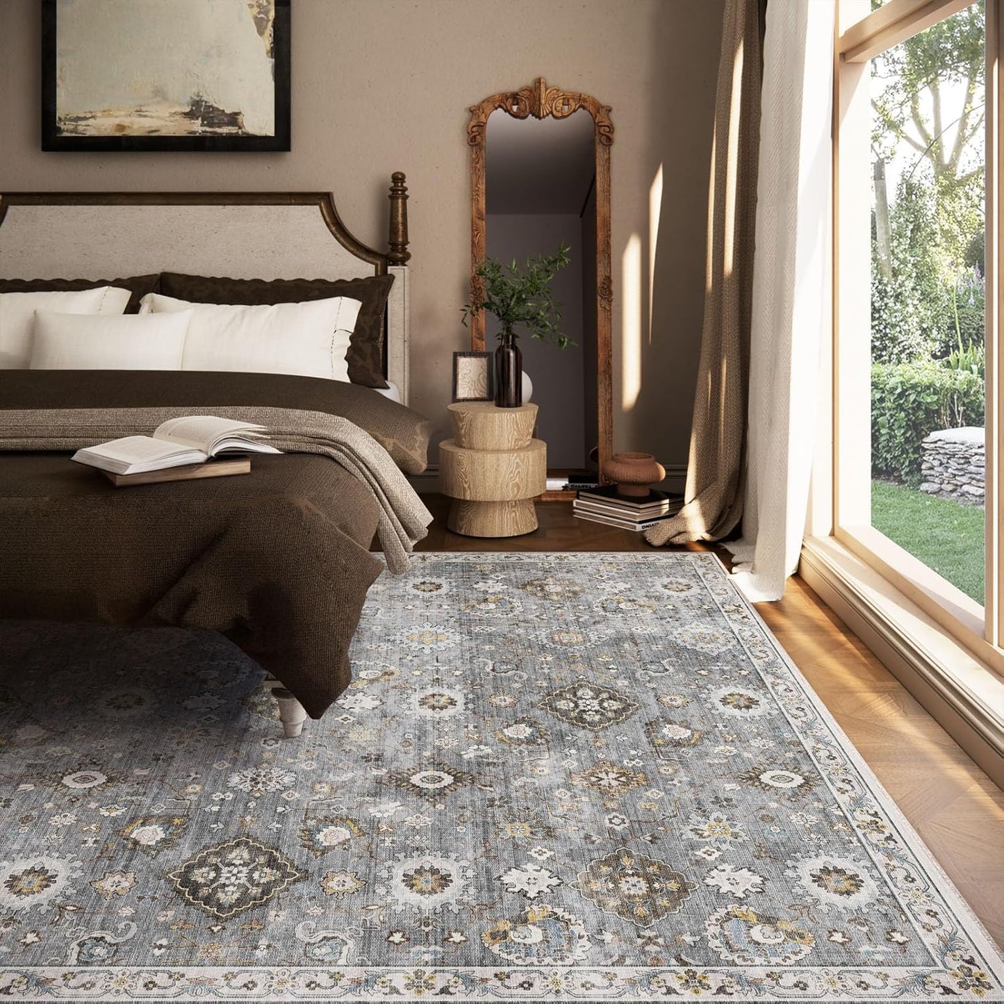 Machine Washable Rug for Living room: 8x10 Area Rugs Boho Vintage Rugs Stain Resistant Non Slip Low Pile Lightweight Soft Carpet for Bedroom Kitchen Dining Room Nursery Kids Room Farmhouse Home Office