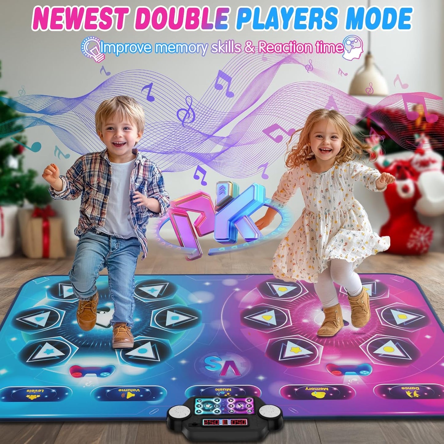 Dance Mat Toy Gift for Kids ages 3-12, Dancing Music Playmat with 12 Key, Large Size (59*38 in), Double User Challenge Game Christmas Birthday Gift for Girls Boys 5 6 7 8 9 10 11 12 Year Old