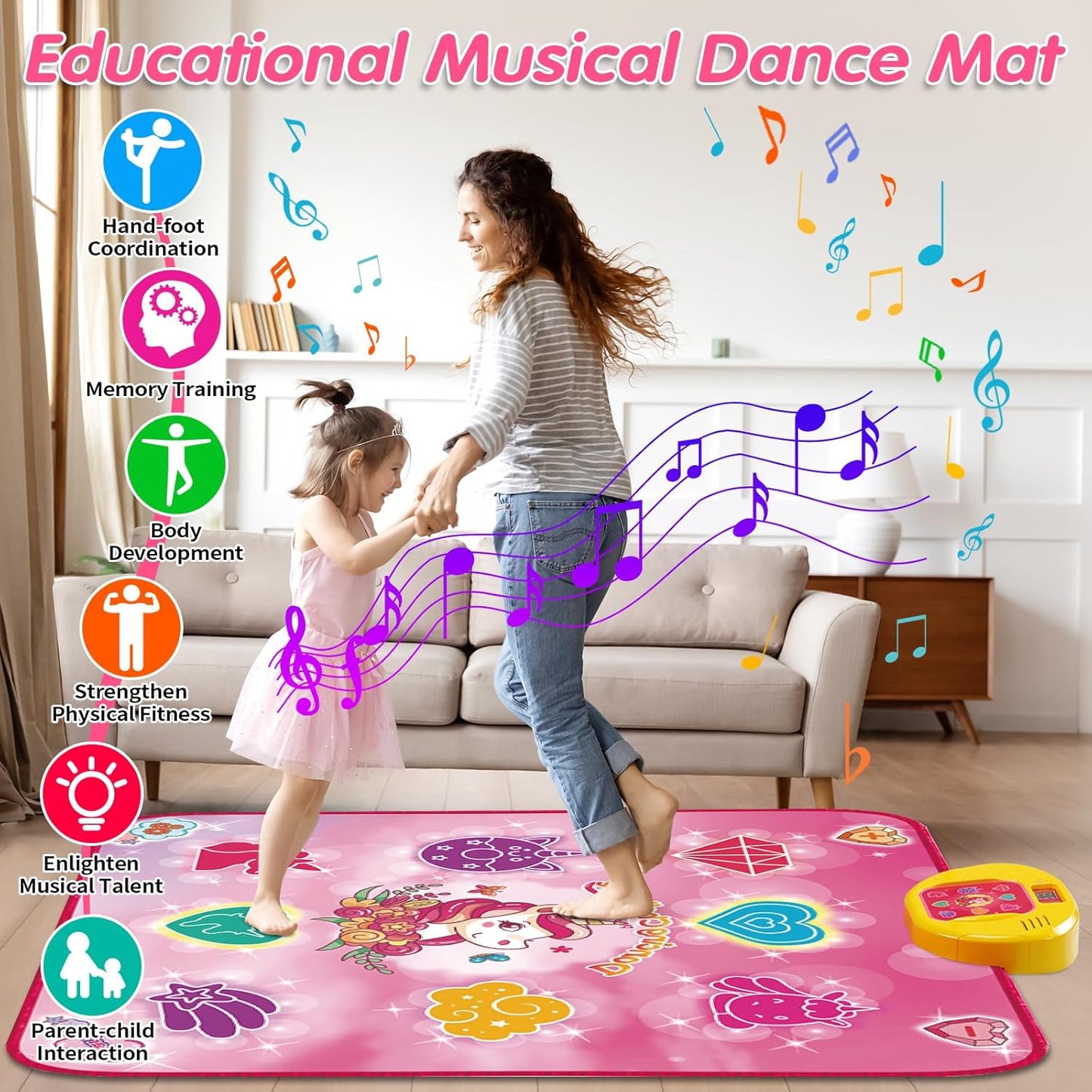 Unicorn Dance Mat Toys for 3-12 Year Old Girls, Dance Pad with LED Lights, Built-in Music, 6 Game Modes, Electronic Dancing Mat as Christmas Birthday Gift for 3 4 5 6 7 8 9+ Girls (Pink)
