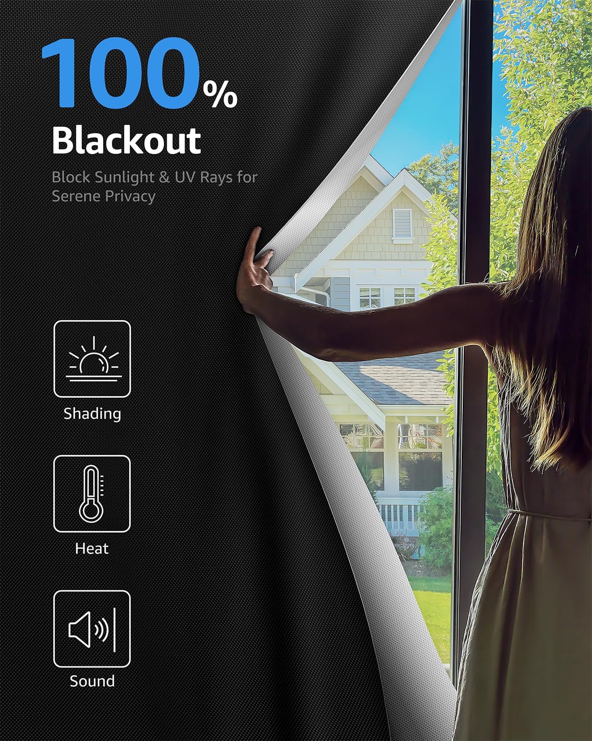 Sumobaby Blackout Curtains for Bedroom Portable 52"x48",No Drill Blackout Shades with Upgraded Hook&Loop Tapes,100% Black Out Window Cover,Thermal Insulated Blinds for Bedroom,Nursery(1 Panel,Black)