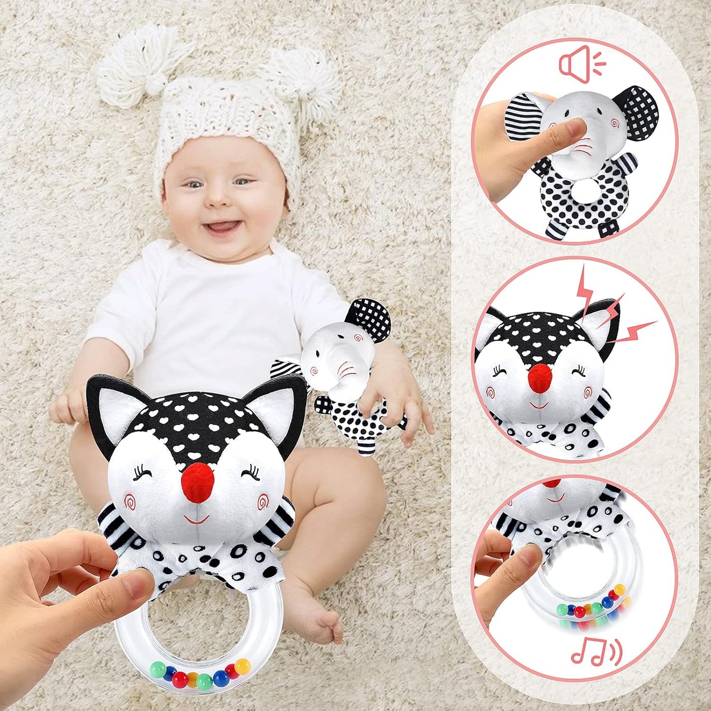 Baby Rattles 0-6 Months Newborn Toys Infant Toys 0-6 Months Rattles for Babies 0-6 Months Baby Toys 0-6 Months, Black and White High Contrast Baby Toys for 0 3 6 9 12 Months (Baby Rattles)