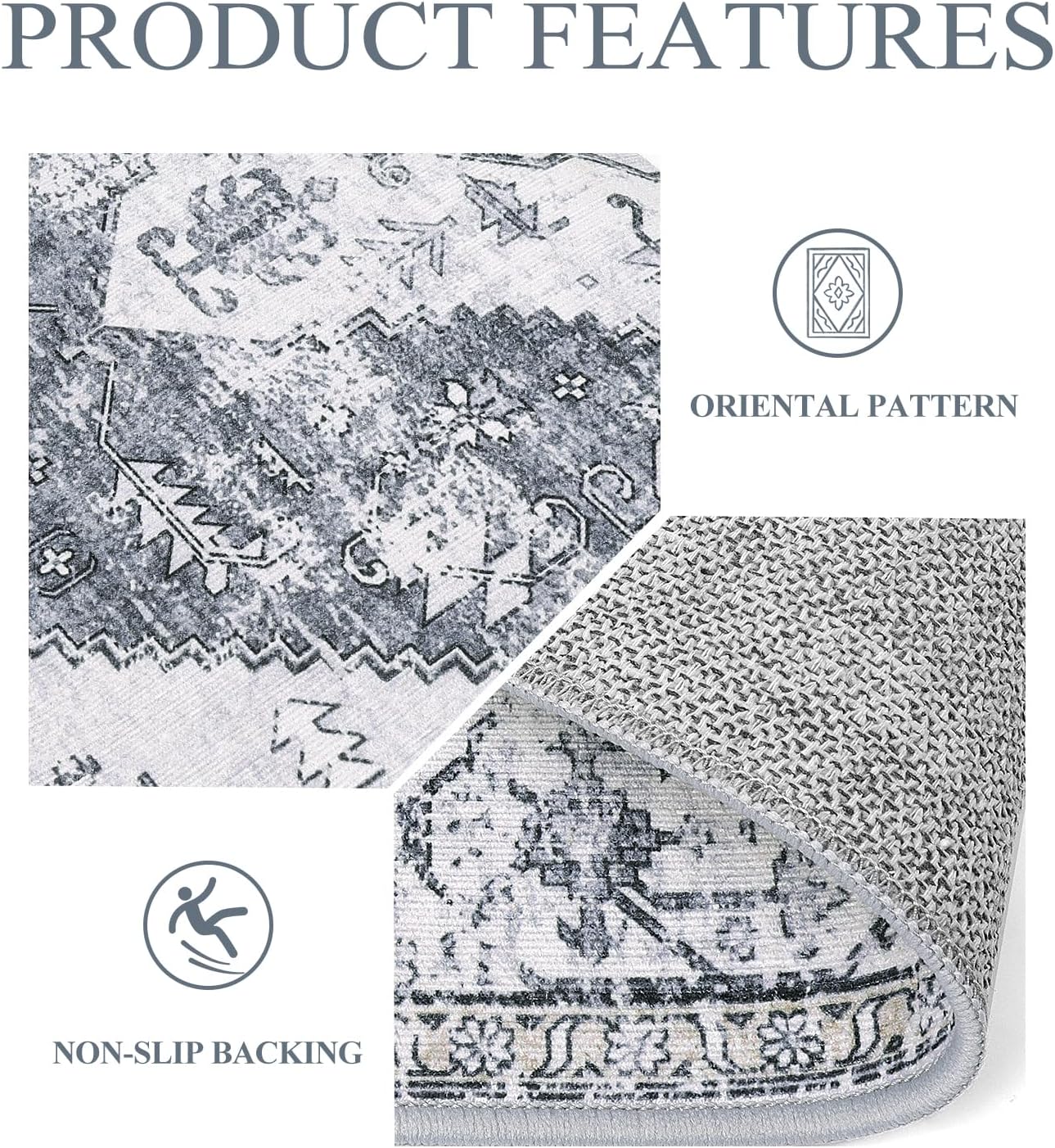 Lahome Boho Small Rug - 2x5 Non-Slip Washable Laundry Room Rug, Lightweight Hallway Rugs Indoor, Oriental Distressed Print Carpet Runners for Bedroom Kitchen Bathroom