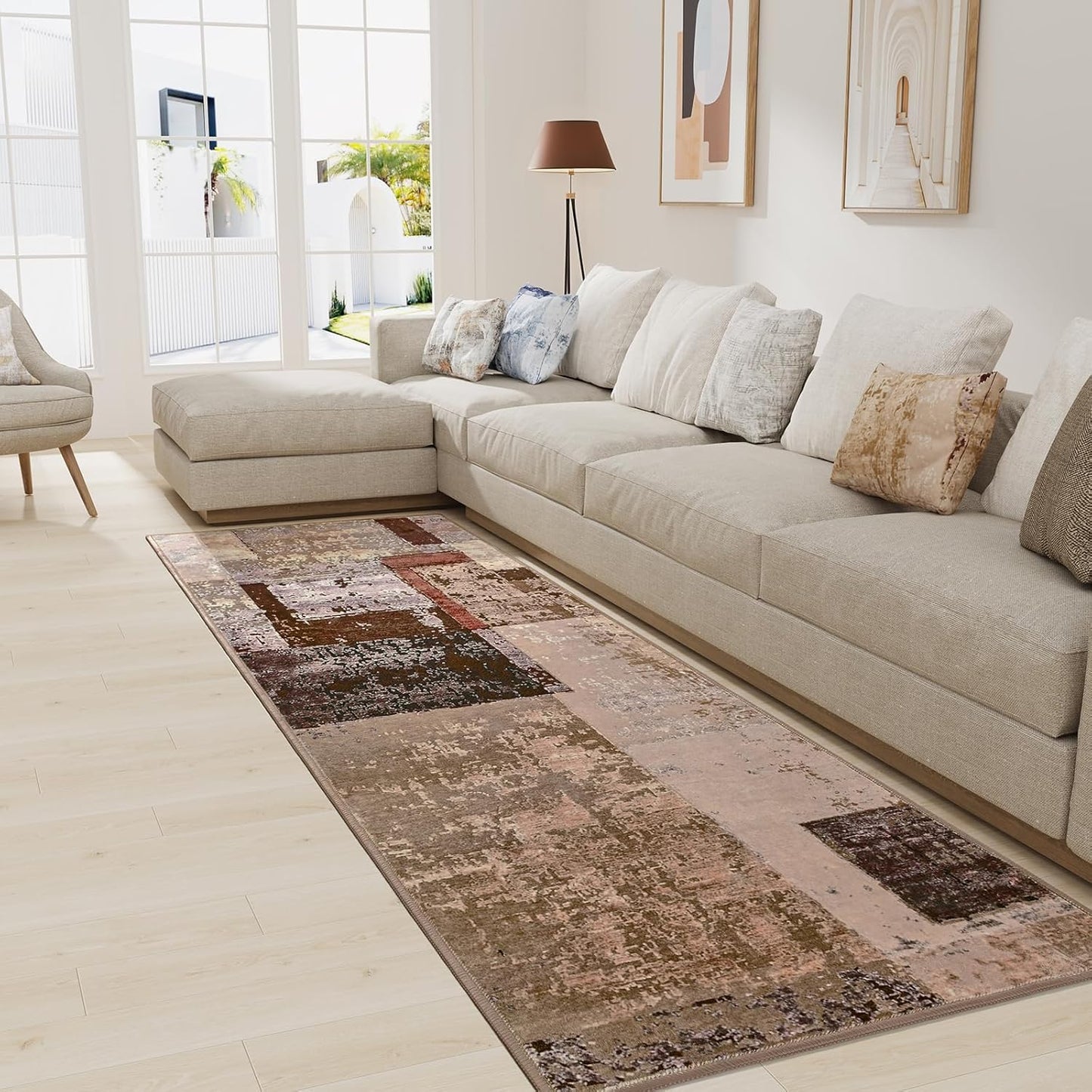 LOCHAS Washable Runner Rugs for Hallway, 2x6 Non Sip Soft Rug for Bedroom Entryway Kitchen Laundry Room, Long Abstract Carpet for Indoor Floor Bedside, Geometric Vintage Home Decor, Pet & kid Friendly