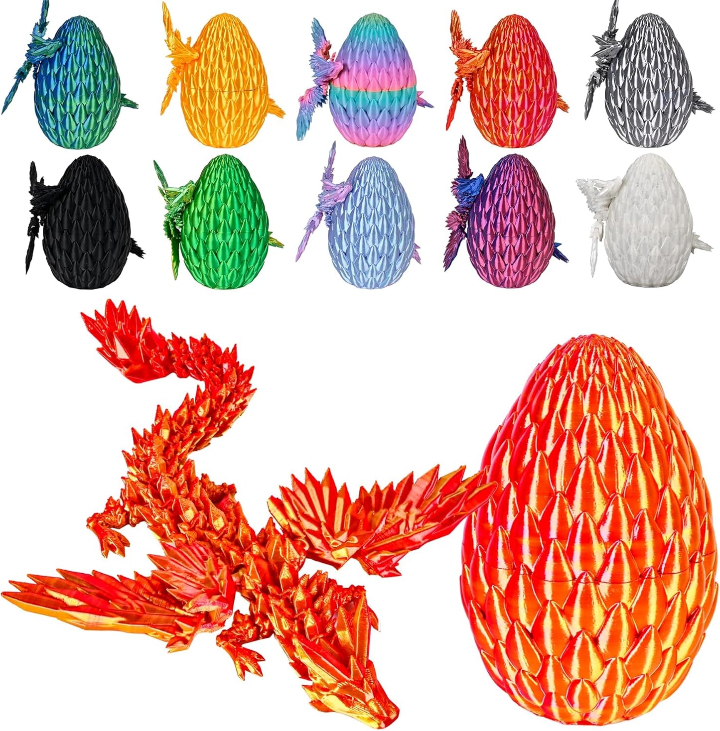 12inch Fly Dragon Egg, Year of The Dragon, 3D Printed Dragon, Executive Desk Toys, Articulated Dragon, Fidget Toys Gifts for Graduates Students Teachers Adults (Gold&Red)