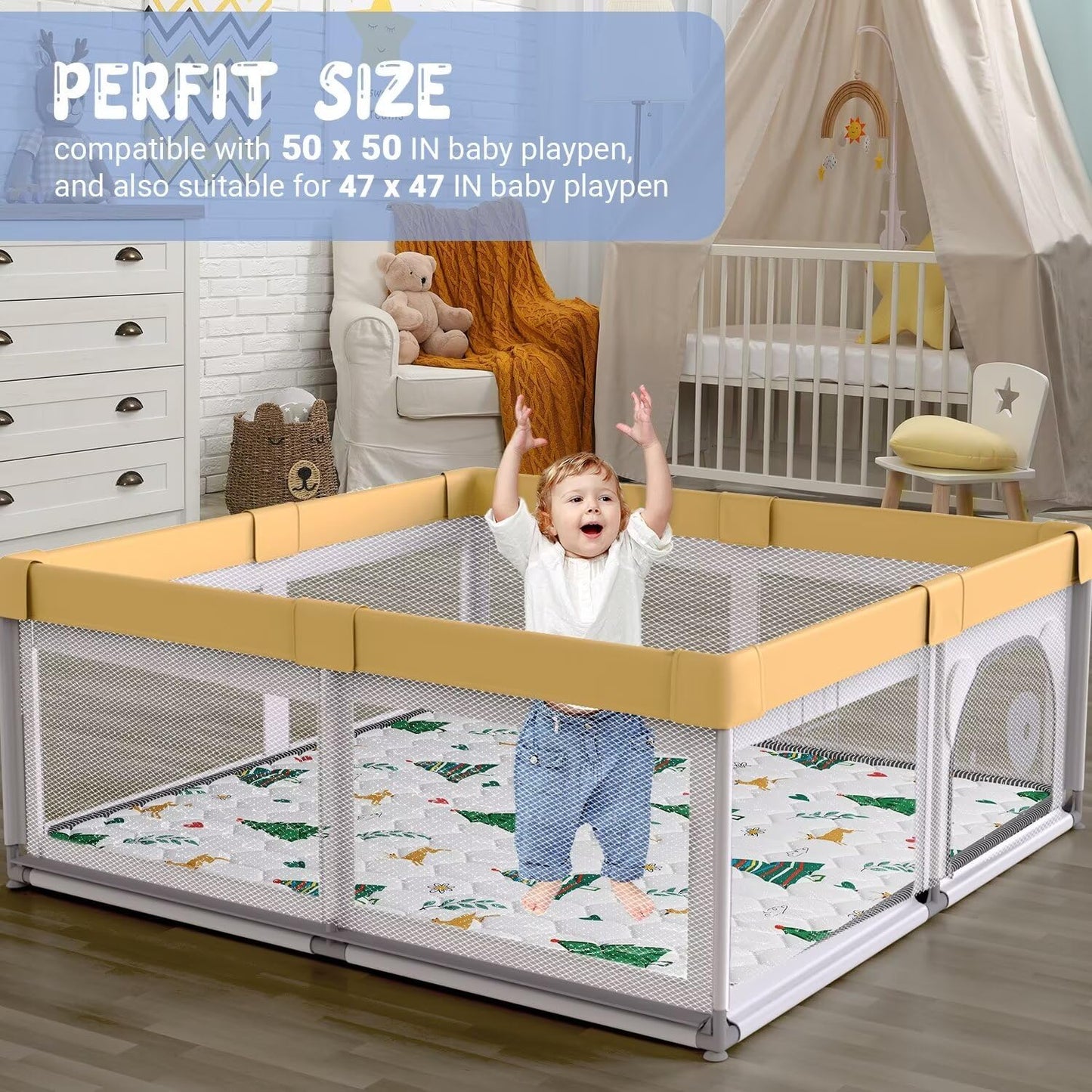 Baby Play Mat 50" X 50" Playpen Mat Thicken One-Piece Baby Crawling Mat Non-Slip Cushioned Baby Floor Play Mat Activity Playmats for Babies and Toddlers Infants Play & Tummy Time (50x50, Tree)