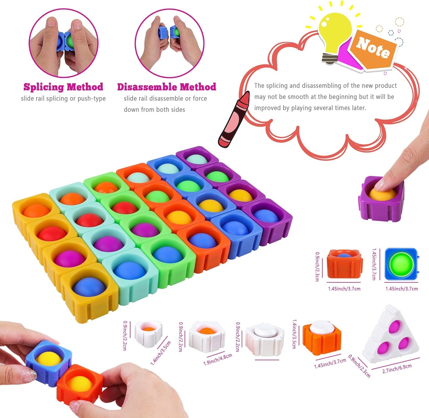 Popit Boy Toys Girl Dimple Fidgets Block Toys Pack Kids 39PCS DIY Push Poppers Fidget Blocks Sensory Toy Set Autism Children Adults Stress Relief Poppet Bubbles Toys Gift Toddler 3 12